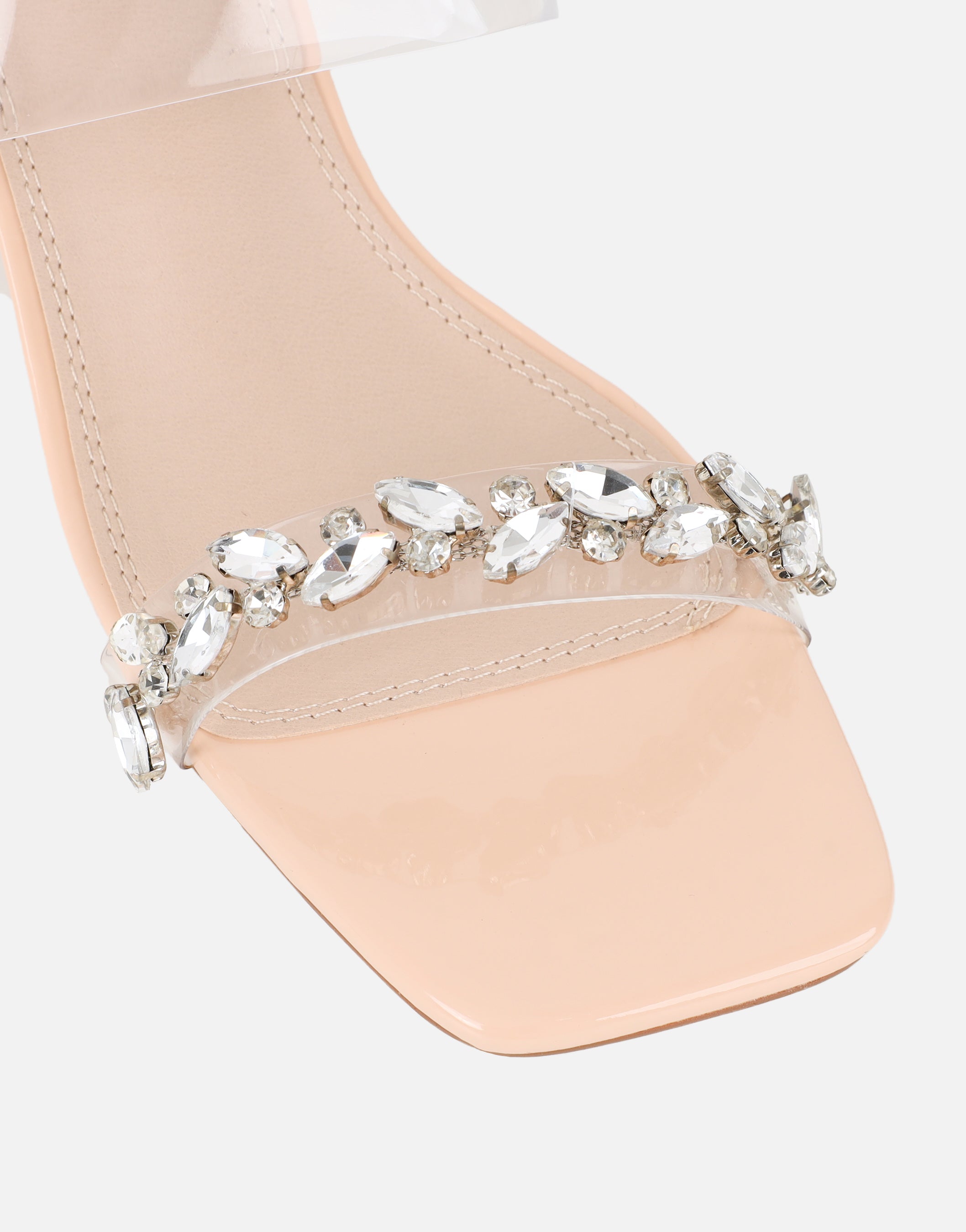Seraphina Nude Patent Clear Diamante Heeled Sandals