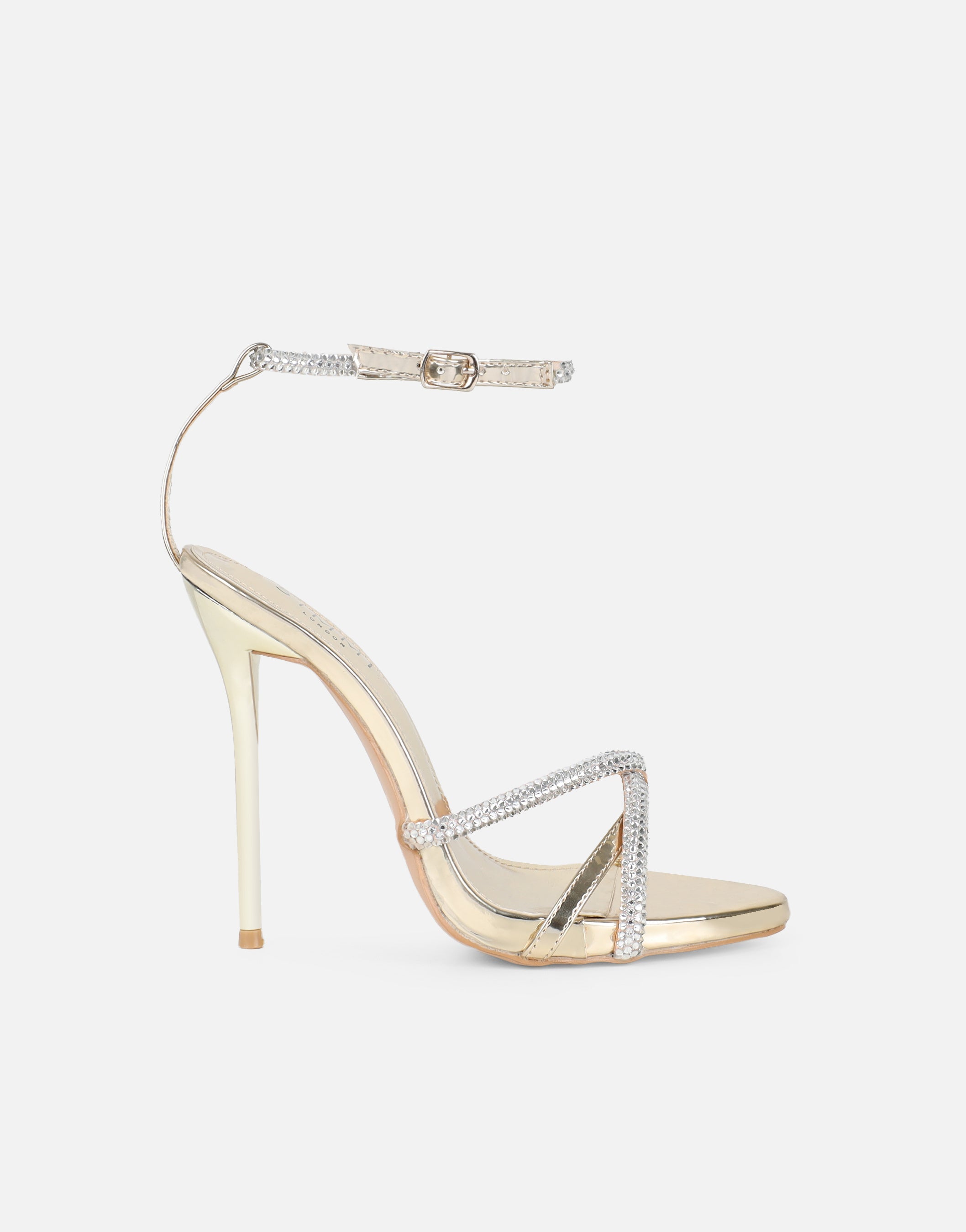 Solar Gold Mirror Diamante Heeled Sandals