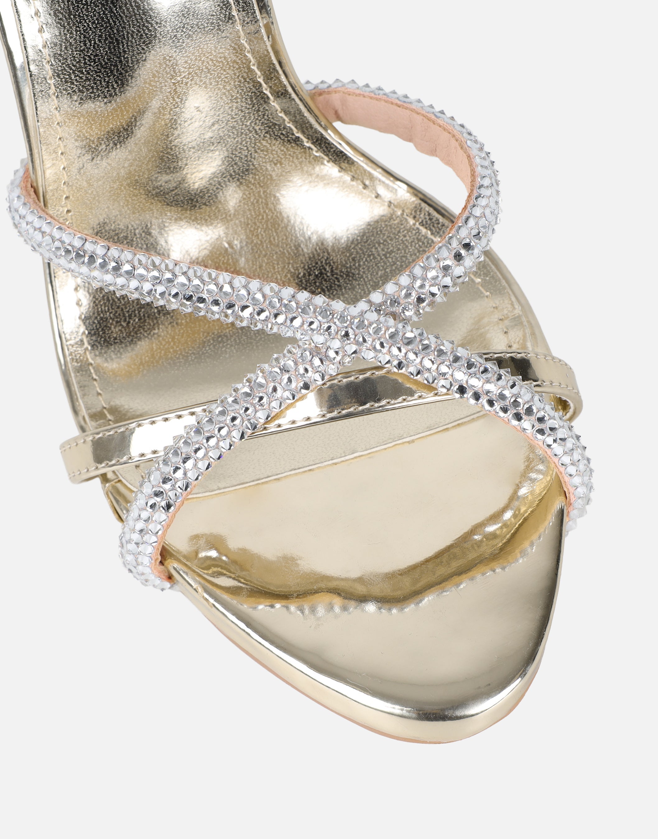 Solar Gold Mirror Diamante Heeled Sandals