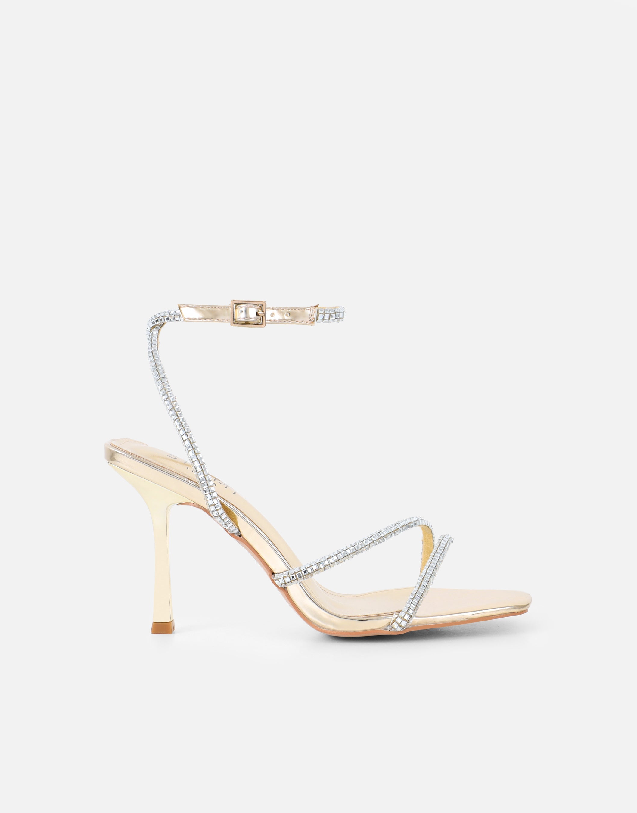 Sev Gold Mirror Diamante Heeled Sandals