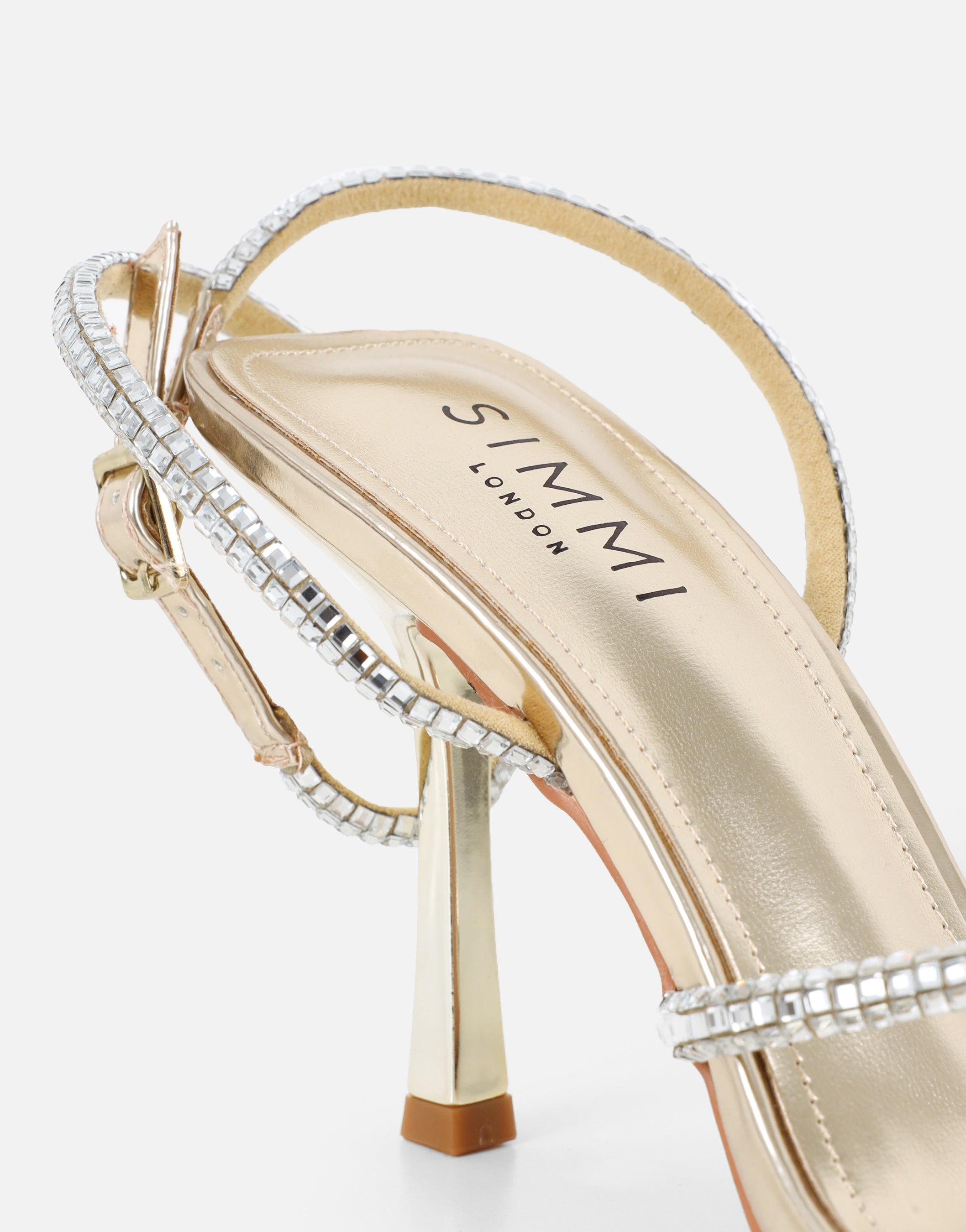 Sev Gold Mirror Diamante Heeled Sandals