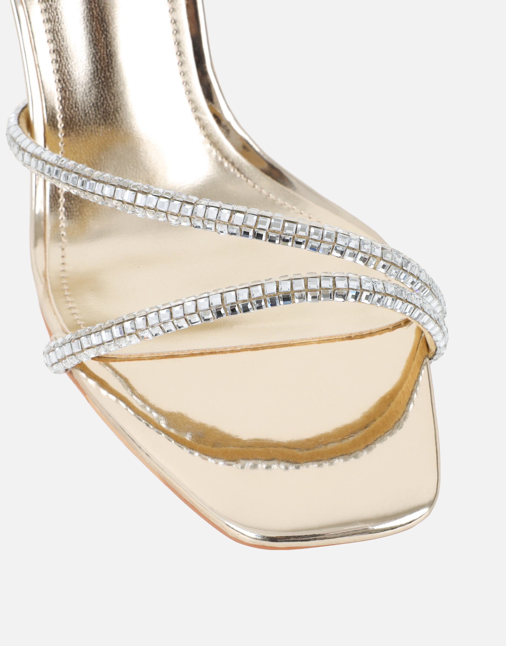 Sev Gold Mirror Diamante Heeled Sandals