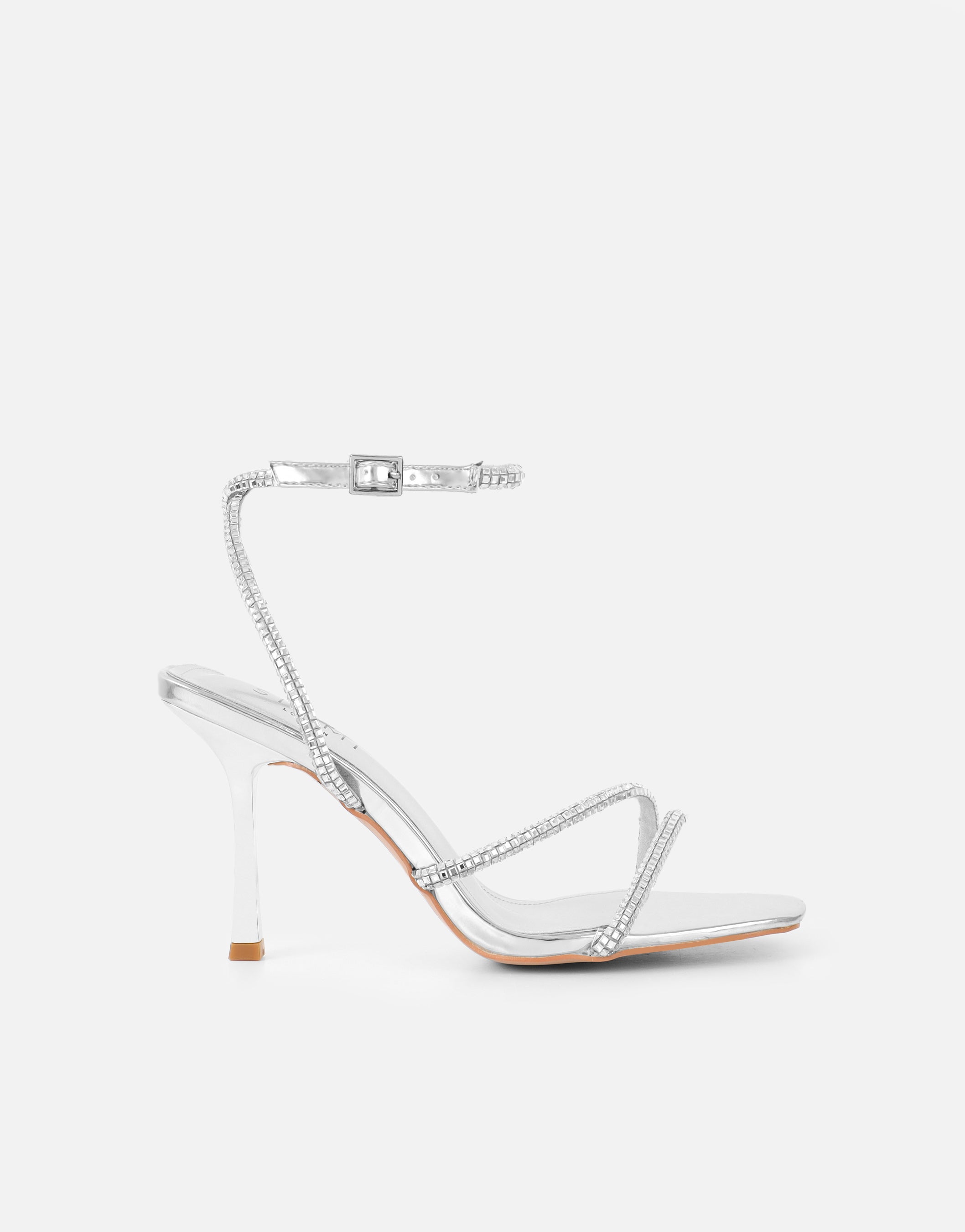 Sev Silver Mirror Diamante Heeled Sandals