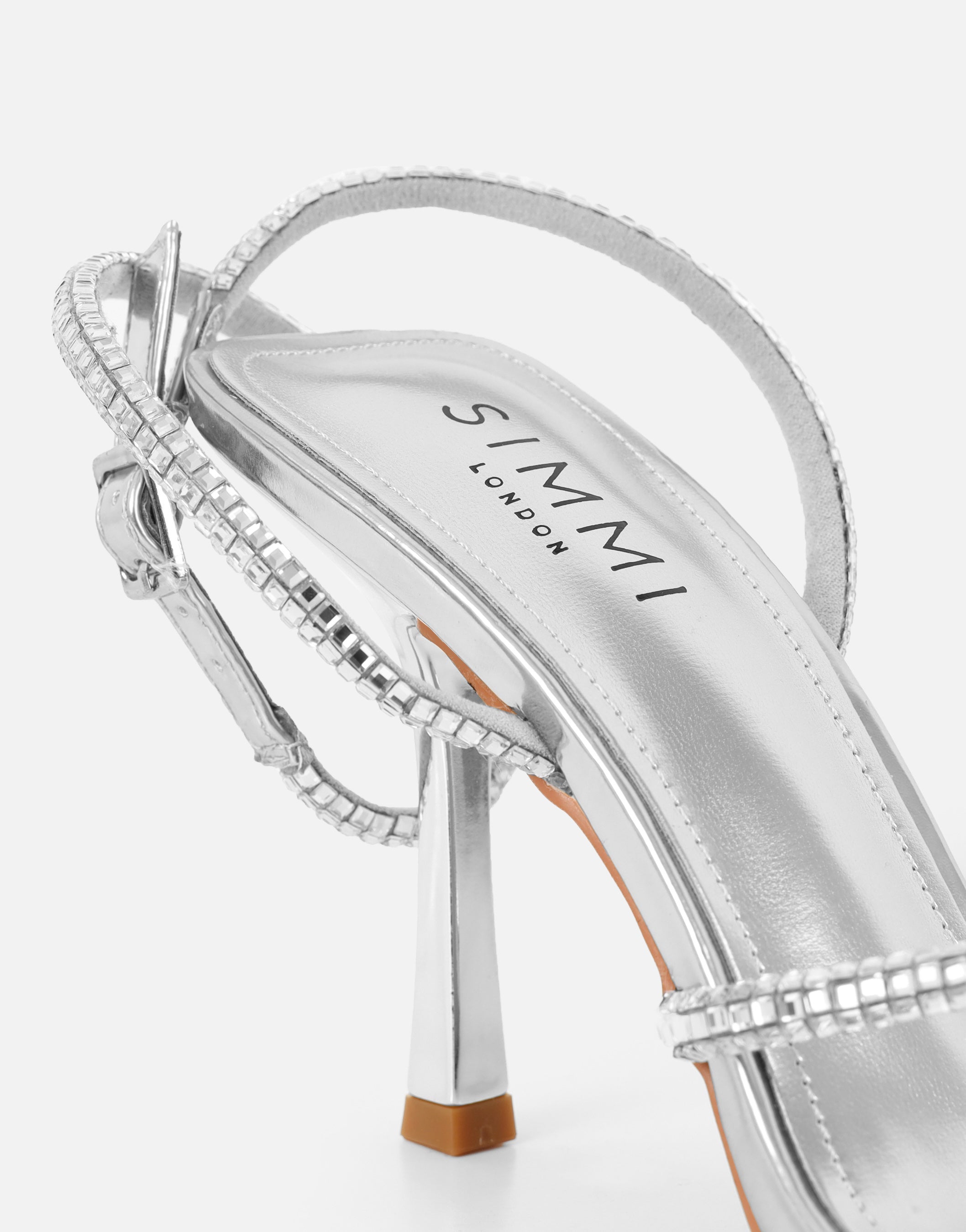 Sev Silver Mirror Diamante Heeled Sandals