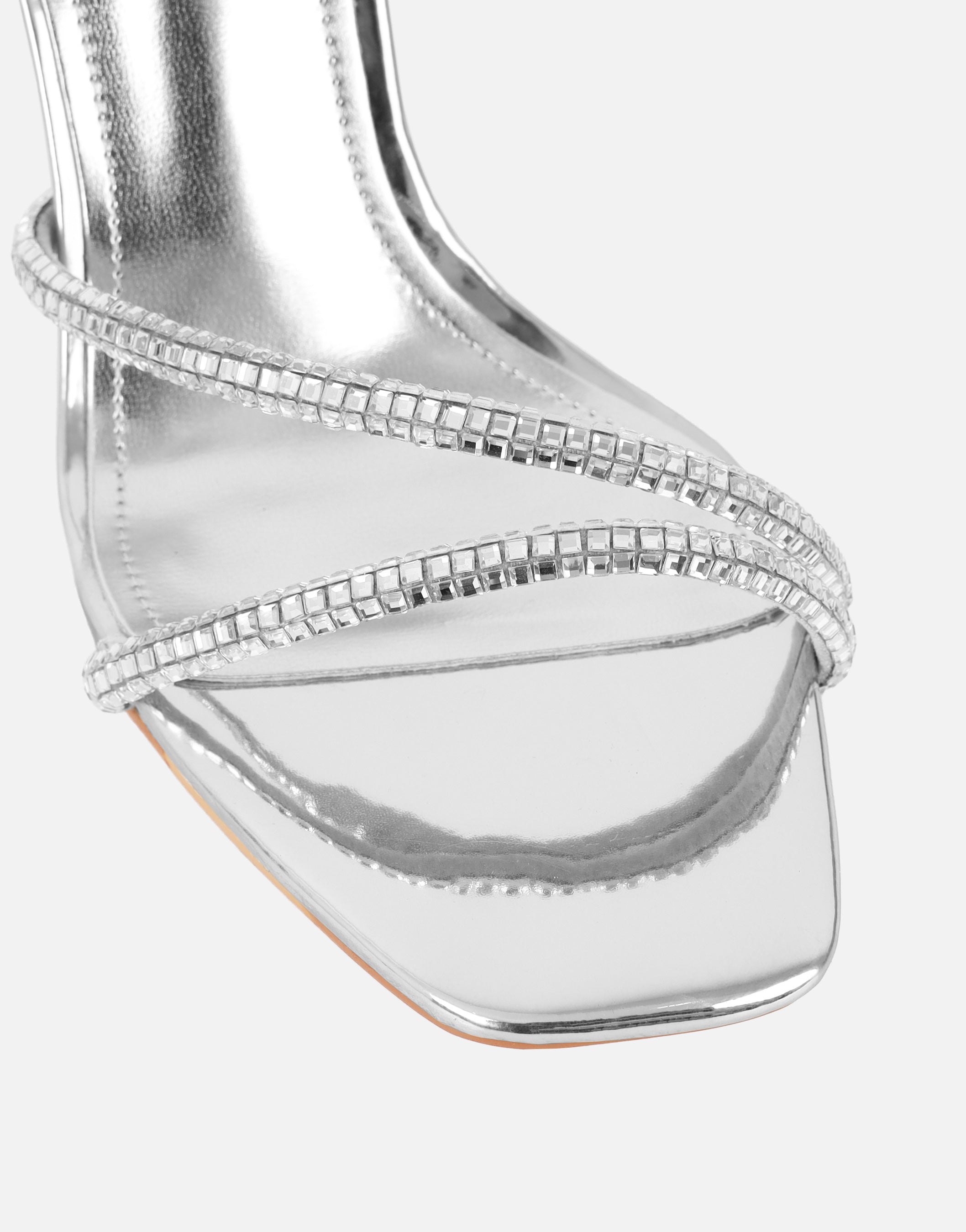 Sev Silver Mirror Diamante Heeled Sandals