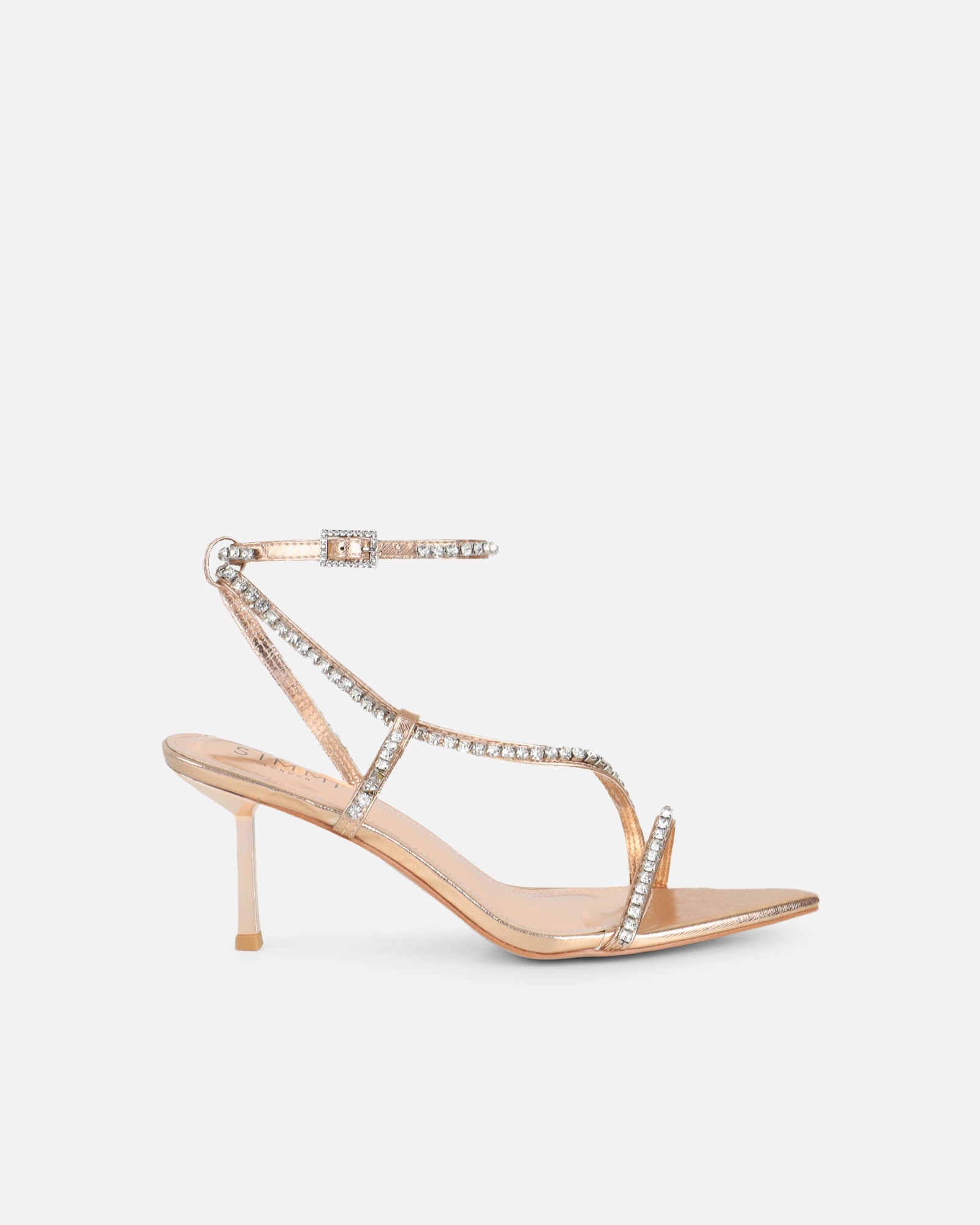 Thesus Rose Gold Mirror Diamante Heeled Sandals