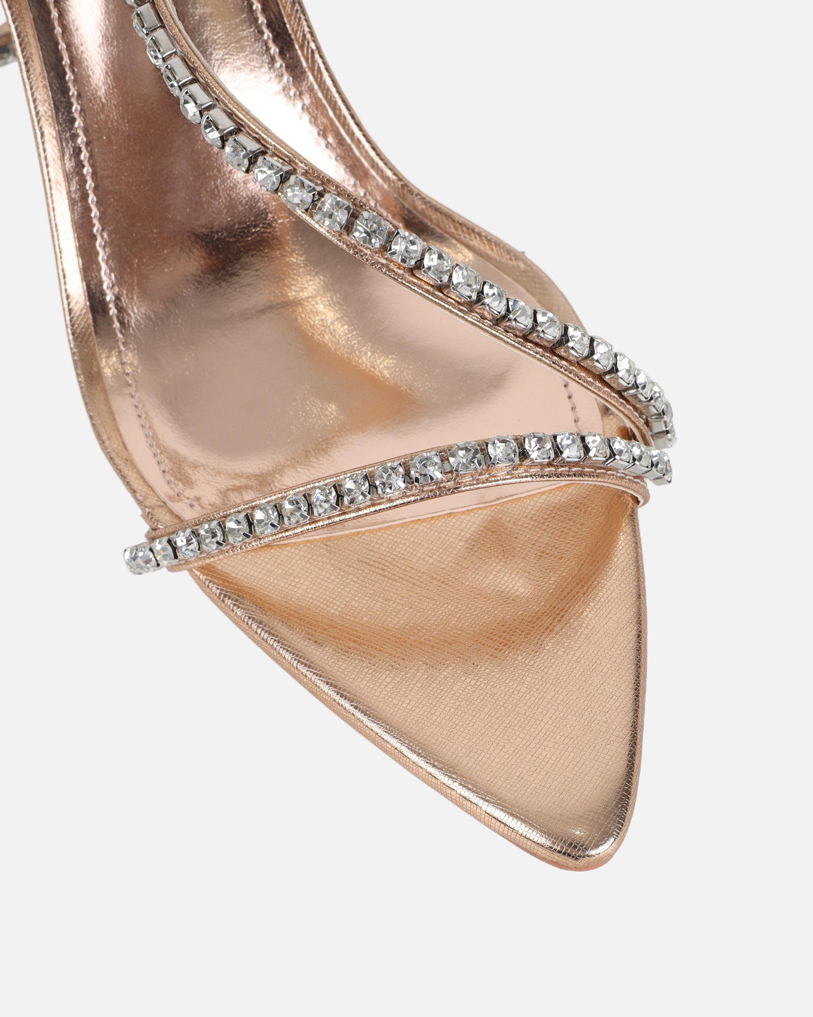 Thesus Rose Gold Mirror Diamante Heeled Sandals