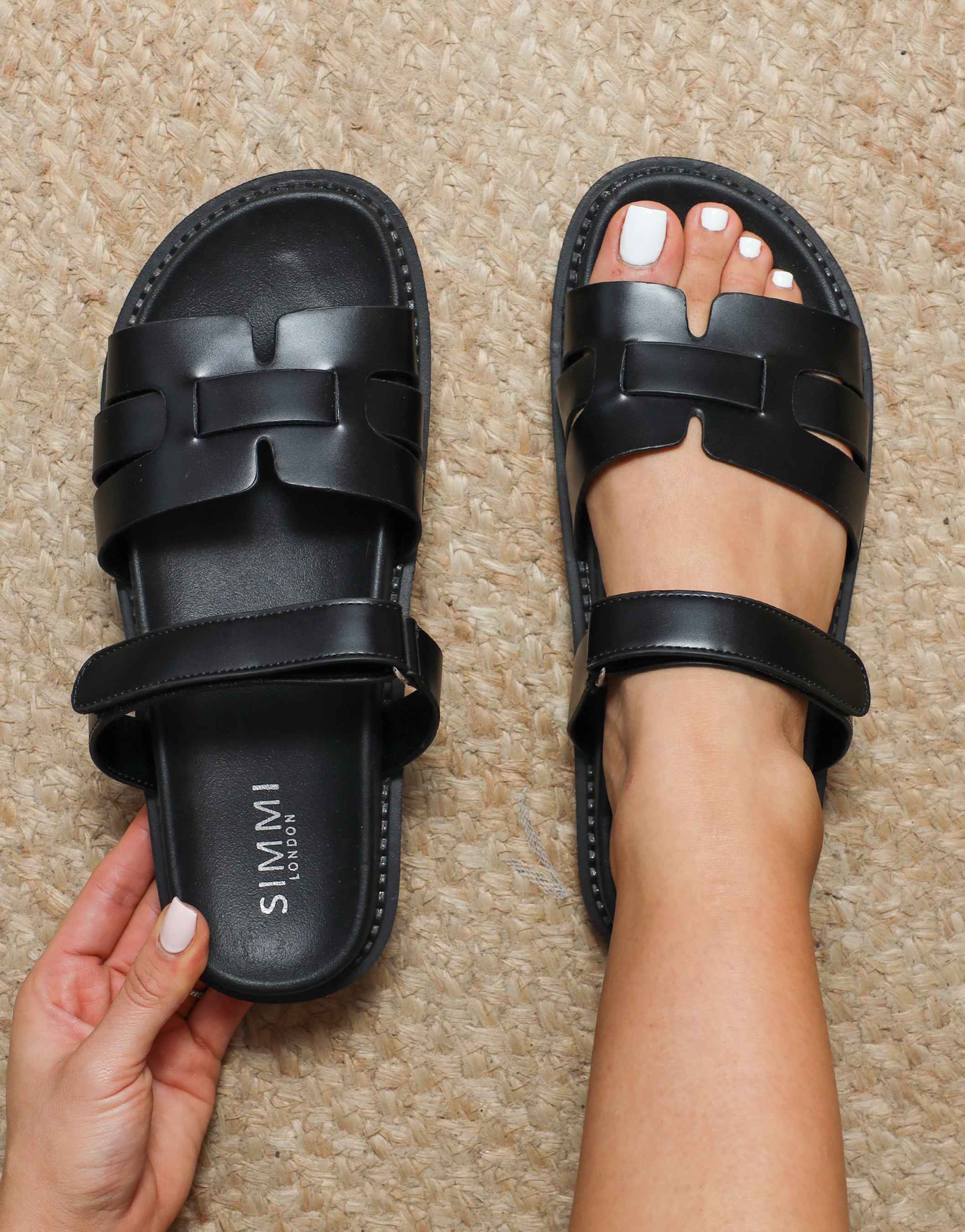 Adelle Black Chunky Strap Footbed Slides