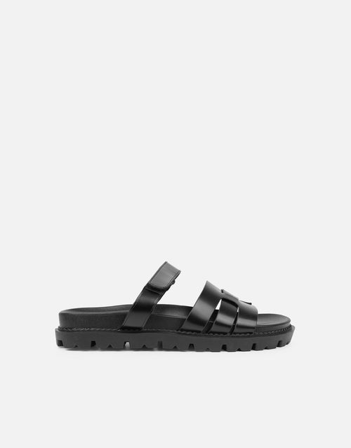 Adelle Black Chunky Strap Footbed Slides