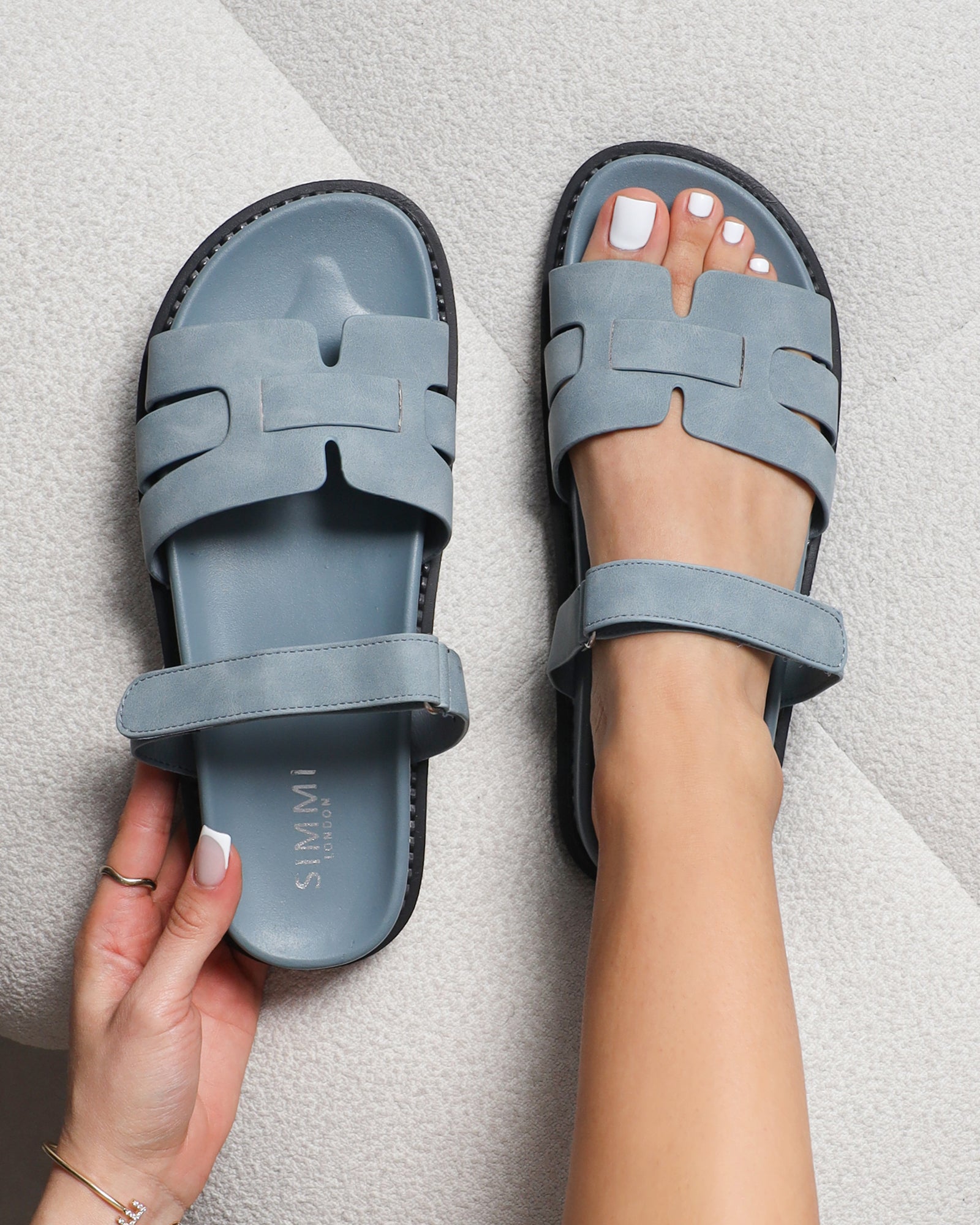 Adelle Blue Nubuck Chunky Footbed Slides