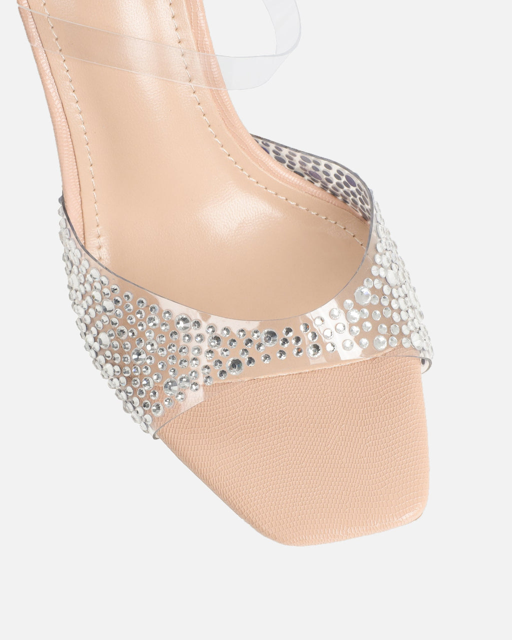 Anouska Nude Lizard Perspex Diamante Mule