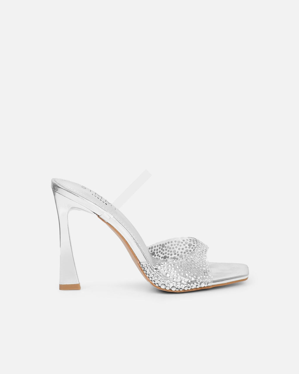 Anouska Silver Mirror Perspex Diamante Mule