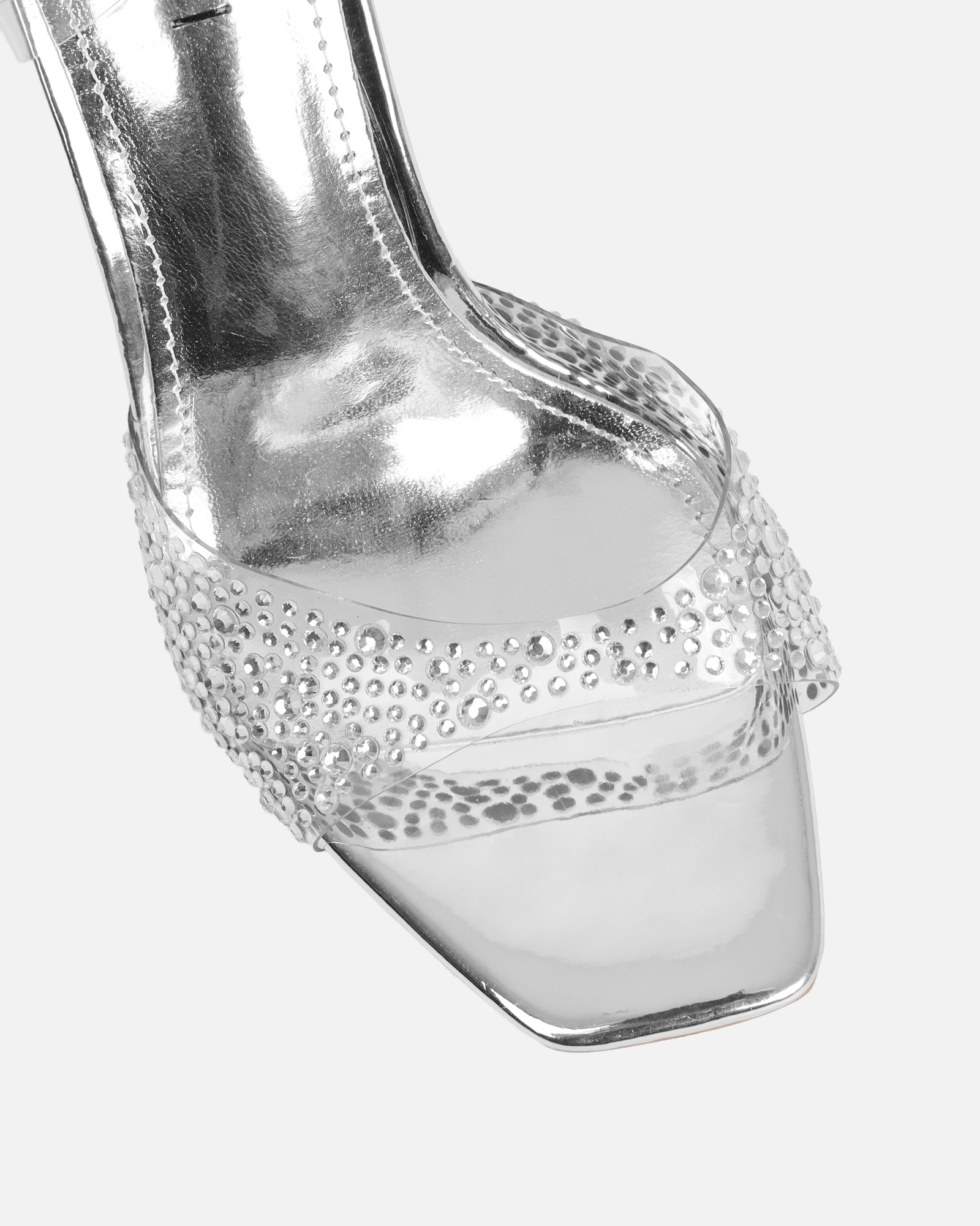 Anouska Silver Mirror Perspex Diamante Mule