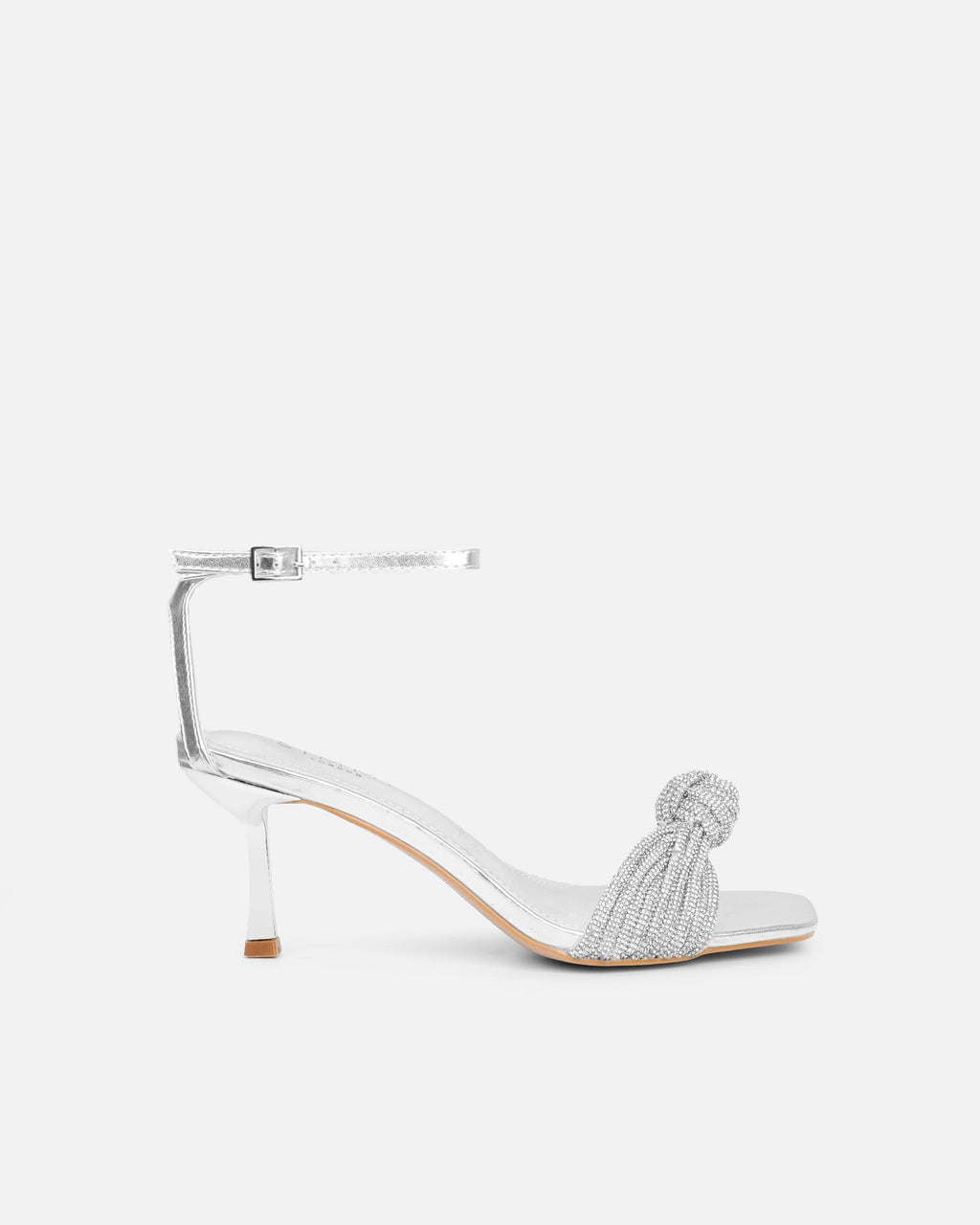 Anha Silver Metallic Diamante Knot Heeled Sandals