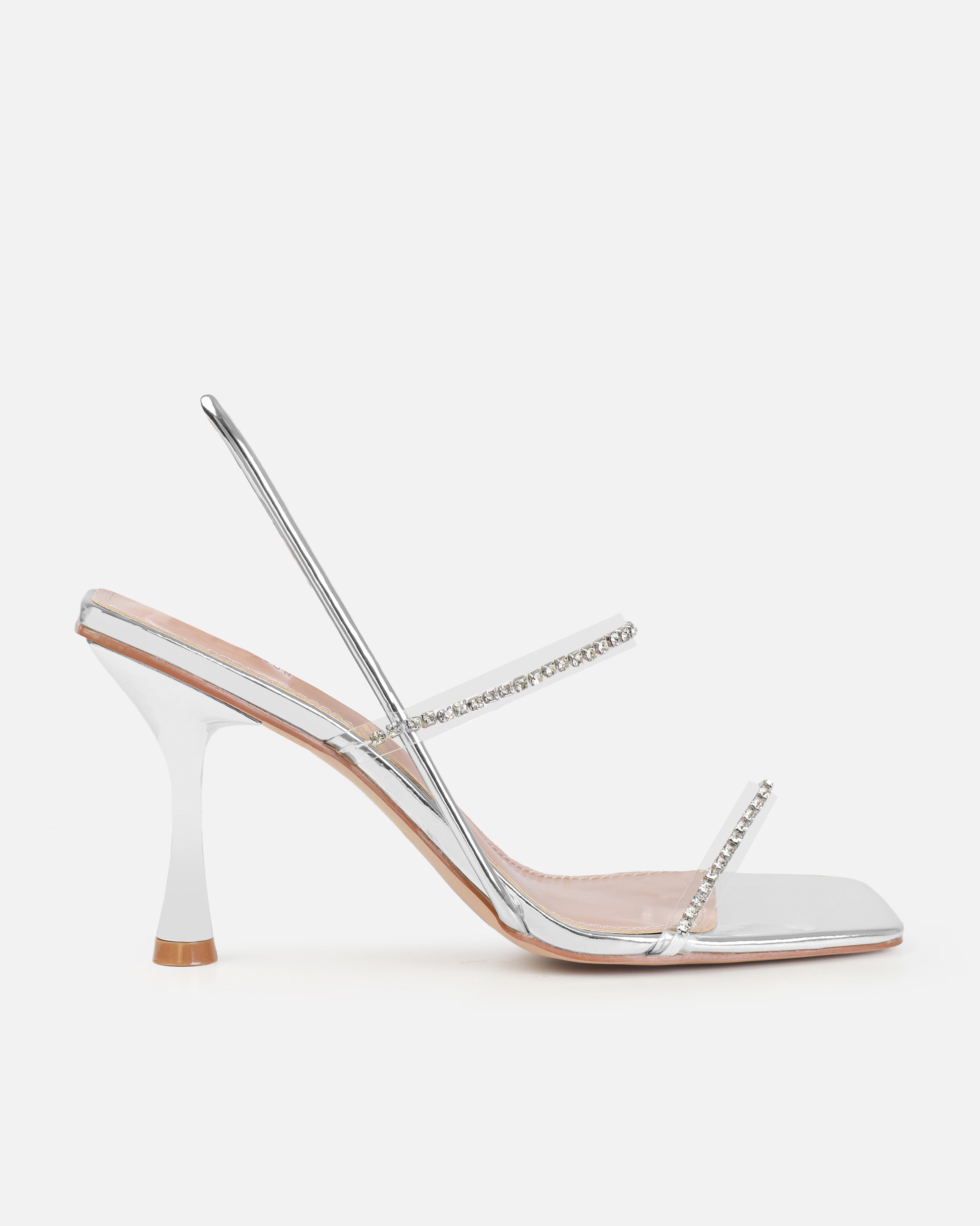 Confetti Silver Clear Diamante Mid Heels