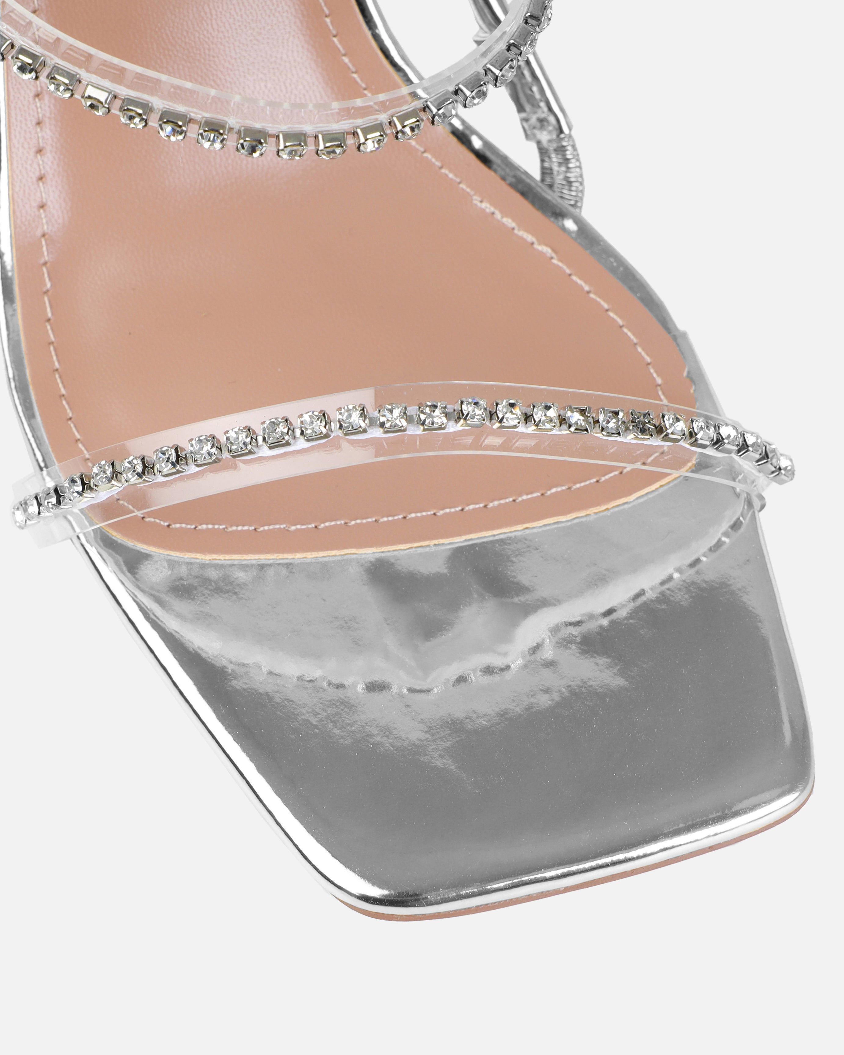 Confetti Silver Clear Diamante Mid Heels