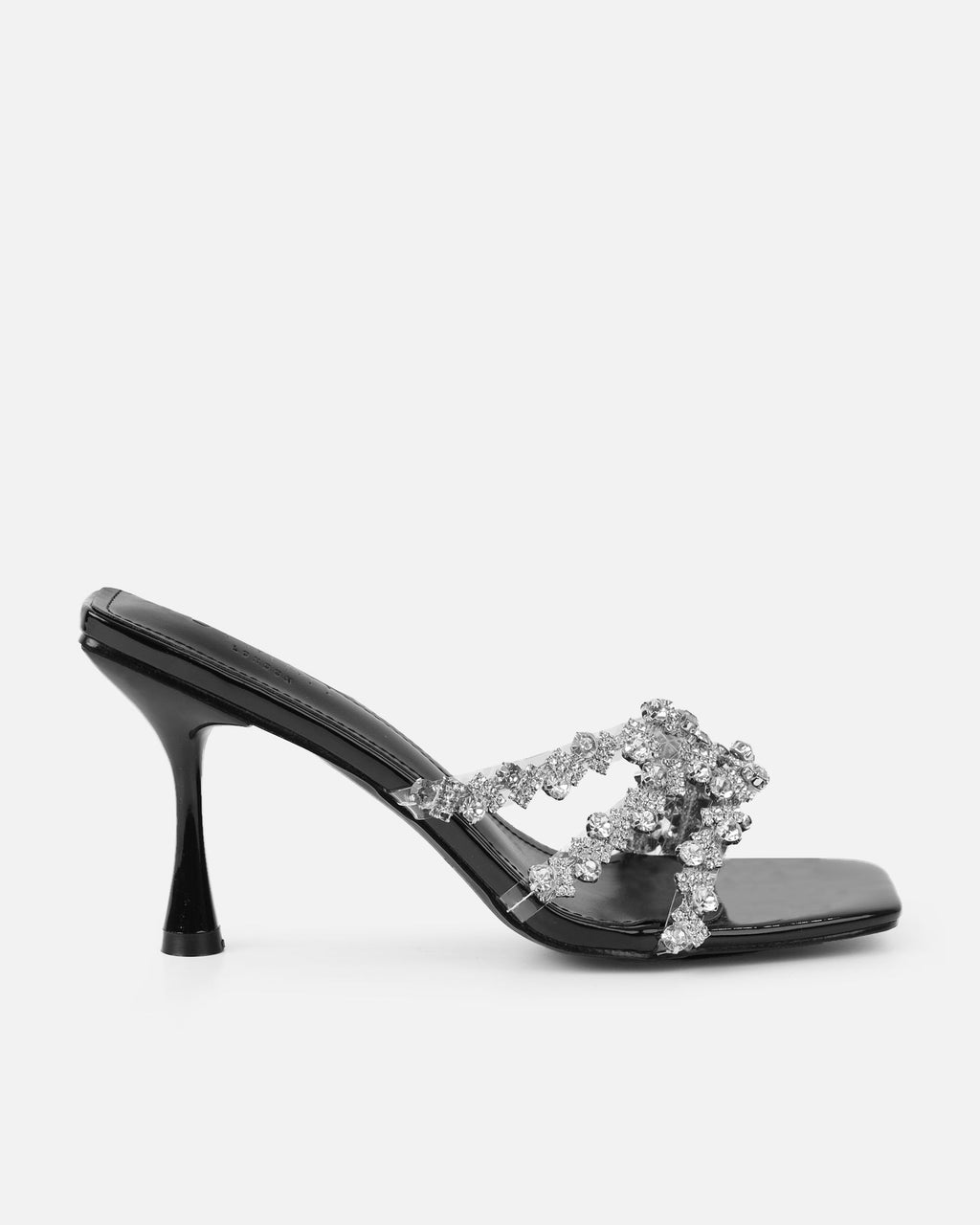 Blushing Black Diamante Mid Heel Mules