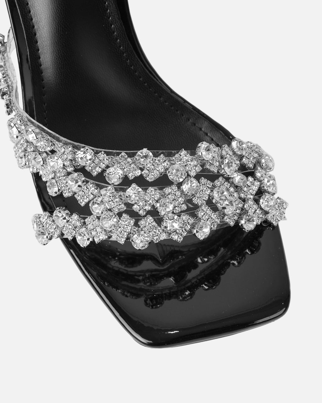 Blushing Black Diamante Mid Heel Mules