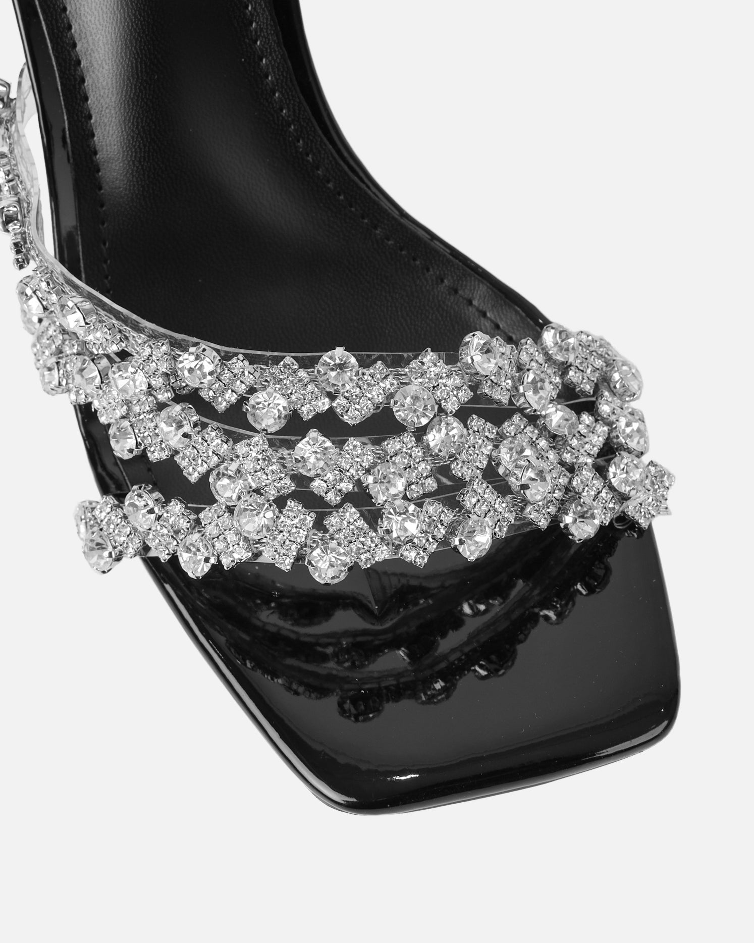 Blushing Black Diamante Mid Heel Mules
