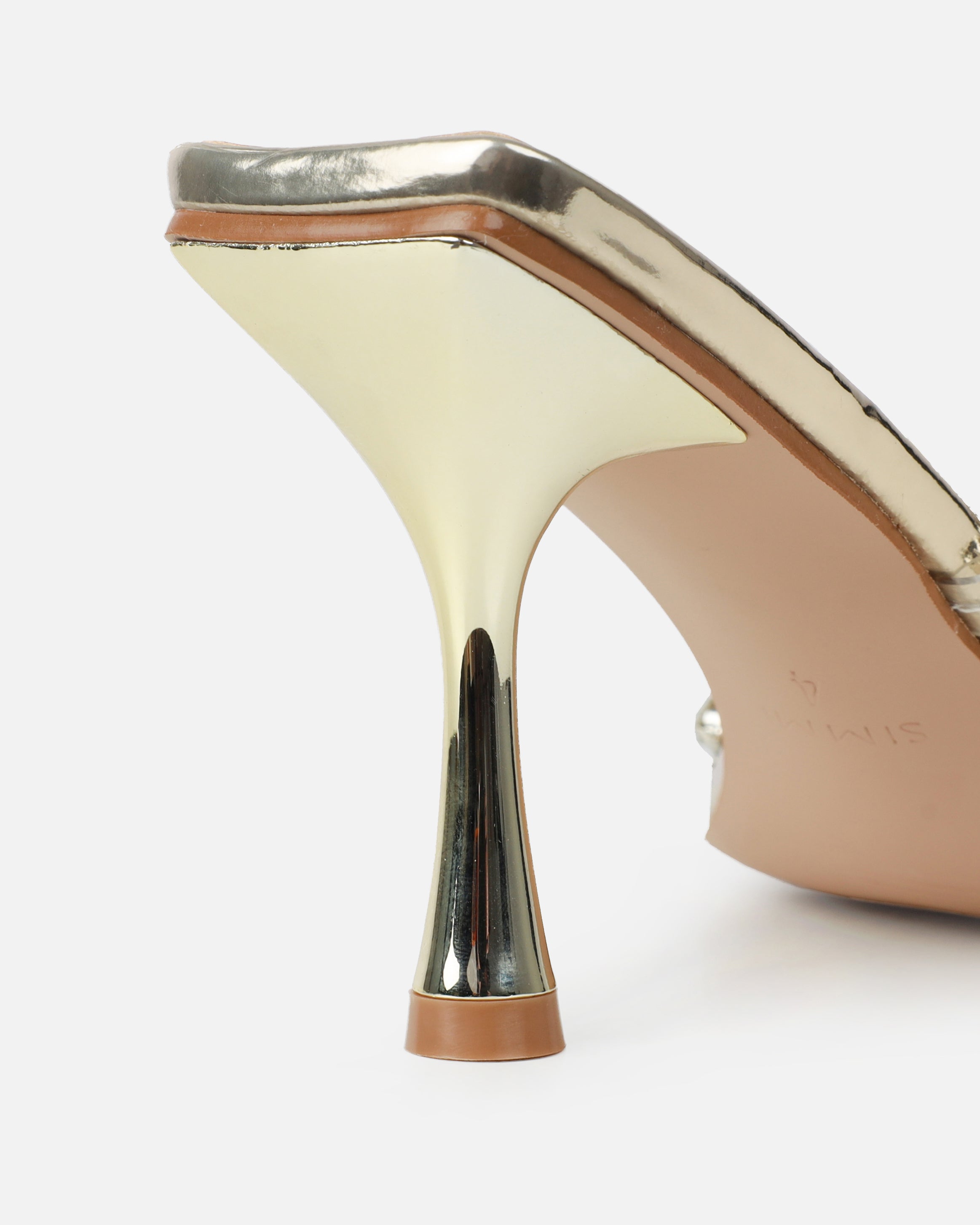 Blushing Gold Mirror Diamante Mid Heel Mules