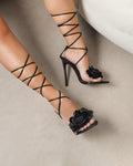 Betty Black Flower Heeled Sandals