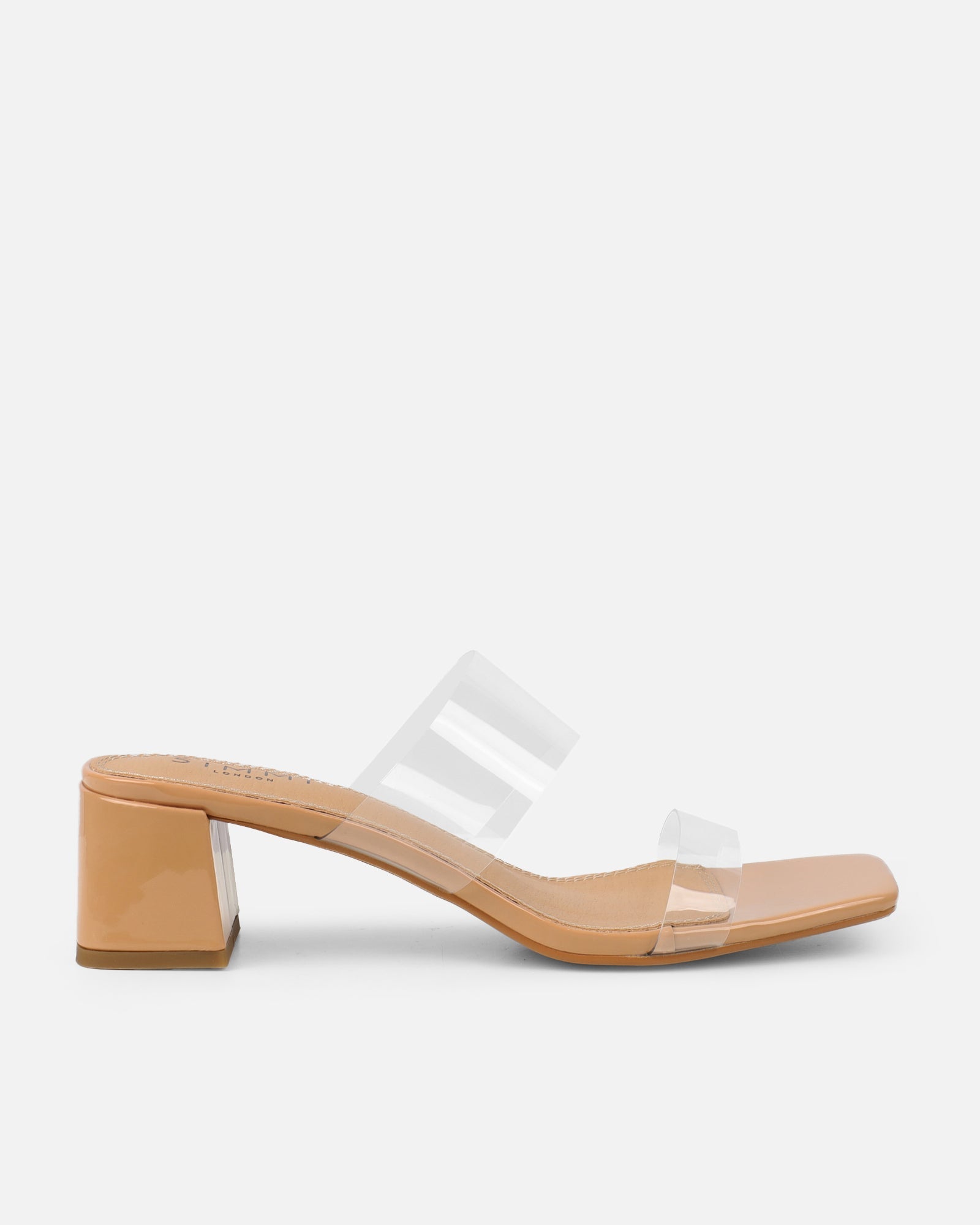Eadie Nude Patent Clear Low Block Heeled Sandals