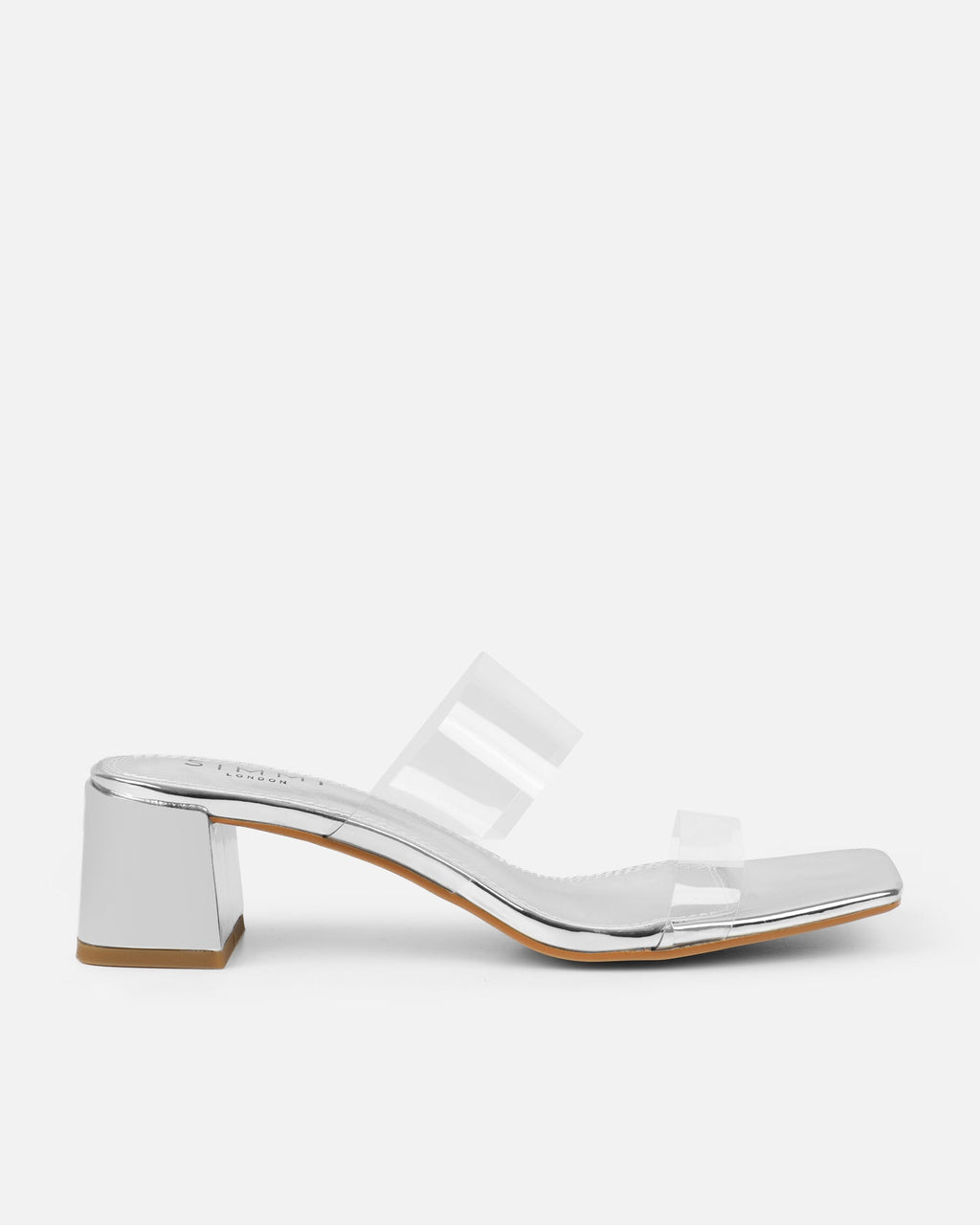 Eadie Silver Clear Low Block Heeled Sandals