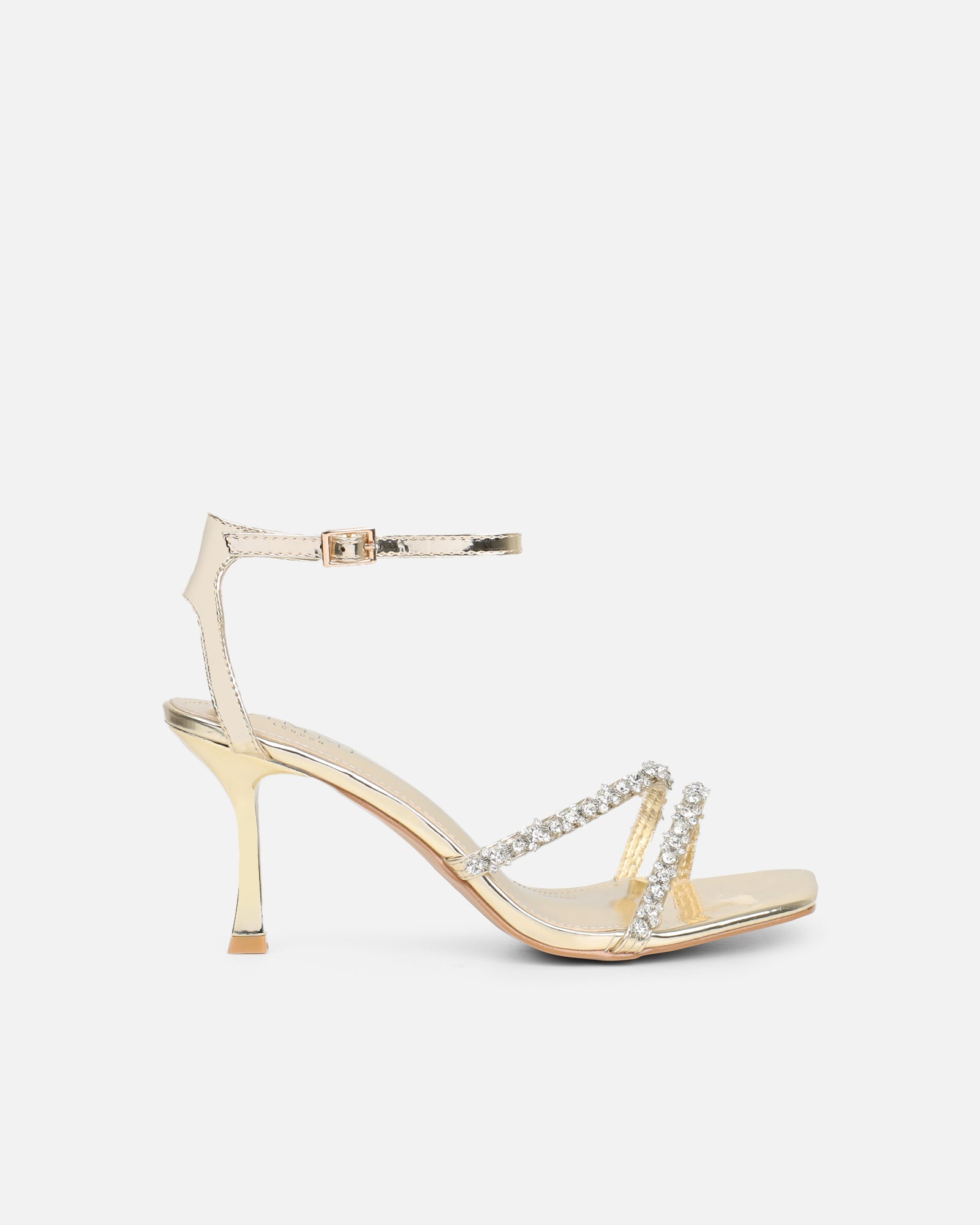 Ediee Gold Mirror Diamante Heeled Sandals