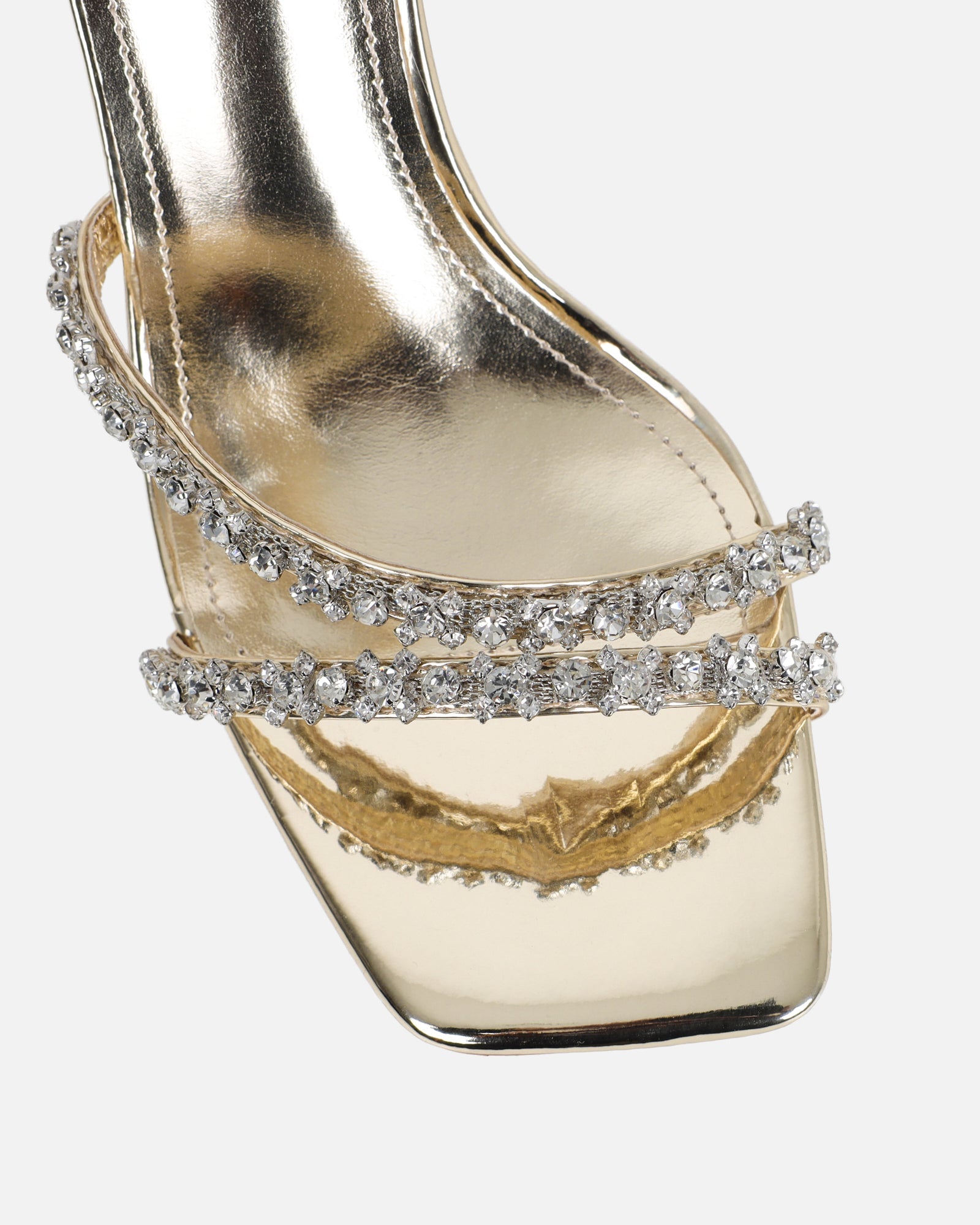 Ediee Gold Mirror Diamante Heeled Sandals