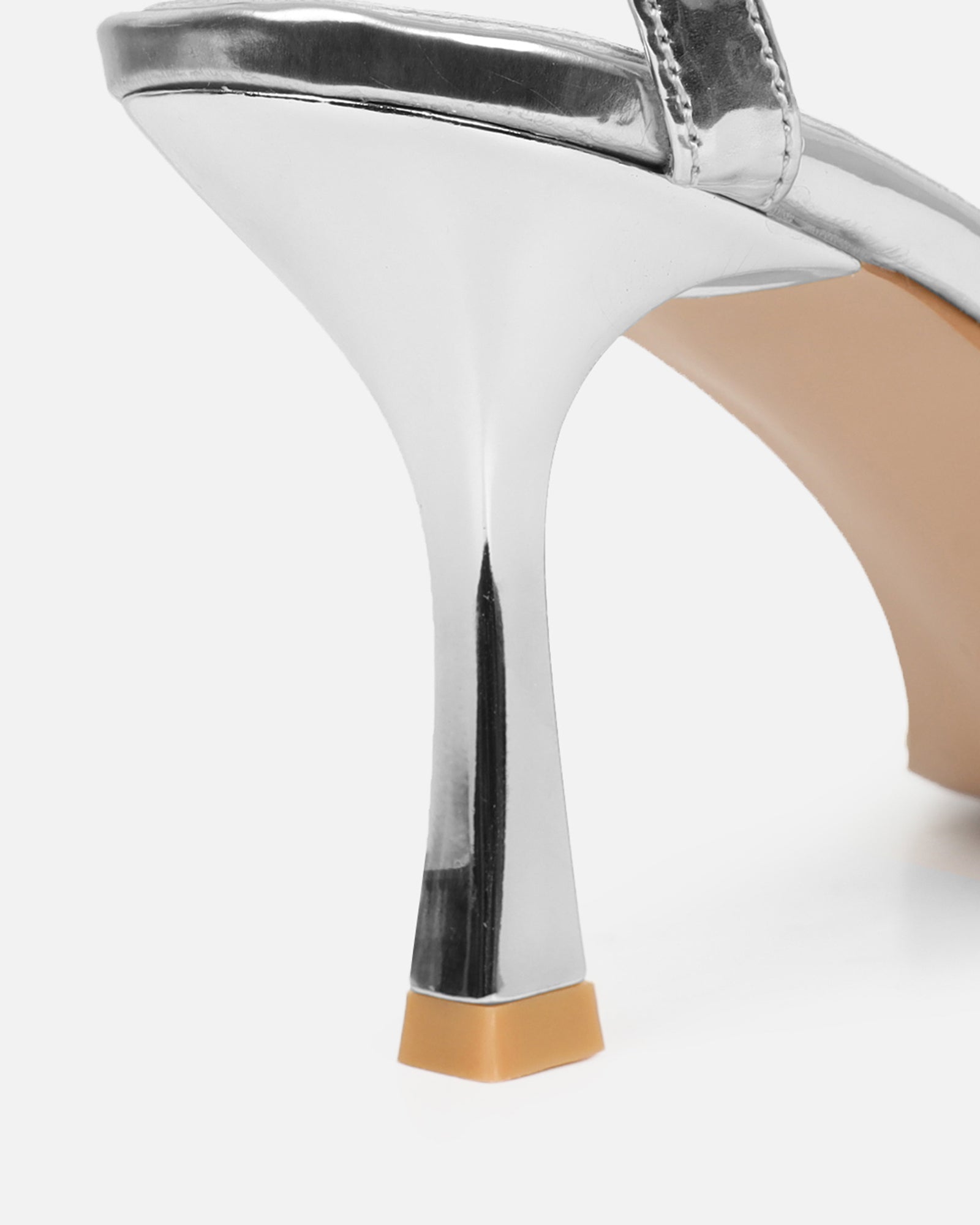Ediee Silver Mirror Diamante Heeled Sandals