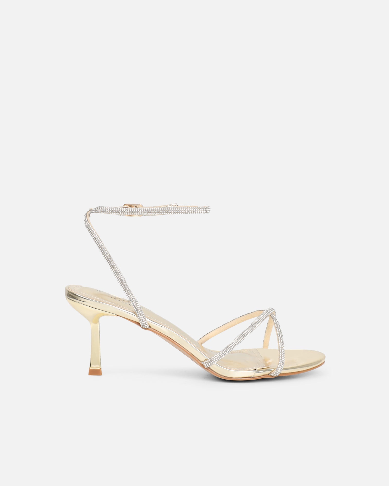 Meesha Gold Mirror Diamante Mid Heel Sandals