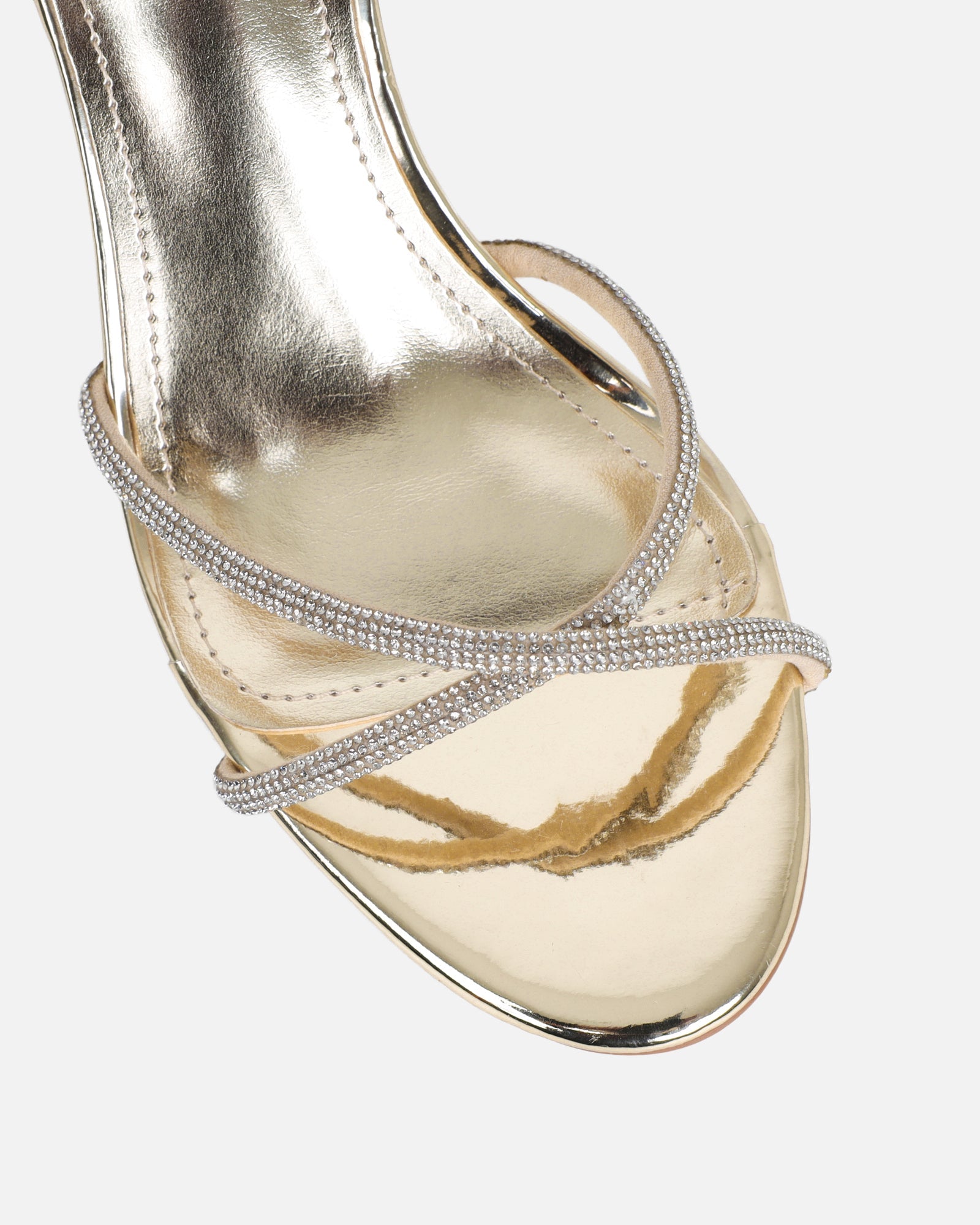 Meesha Gold Mirror Diamante Mid Heel Sandals