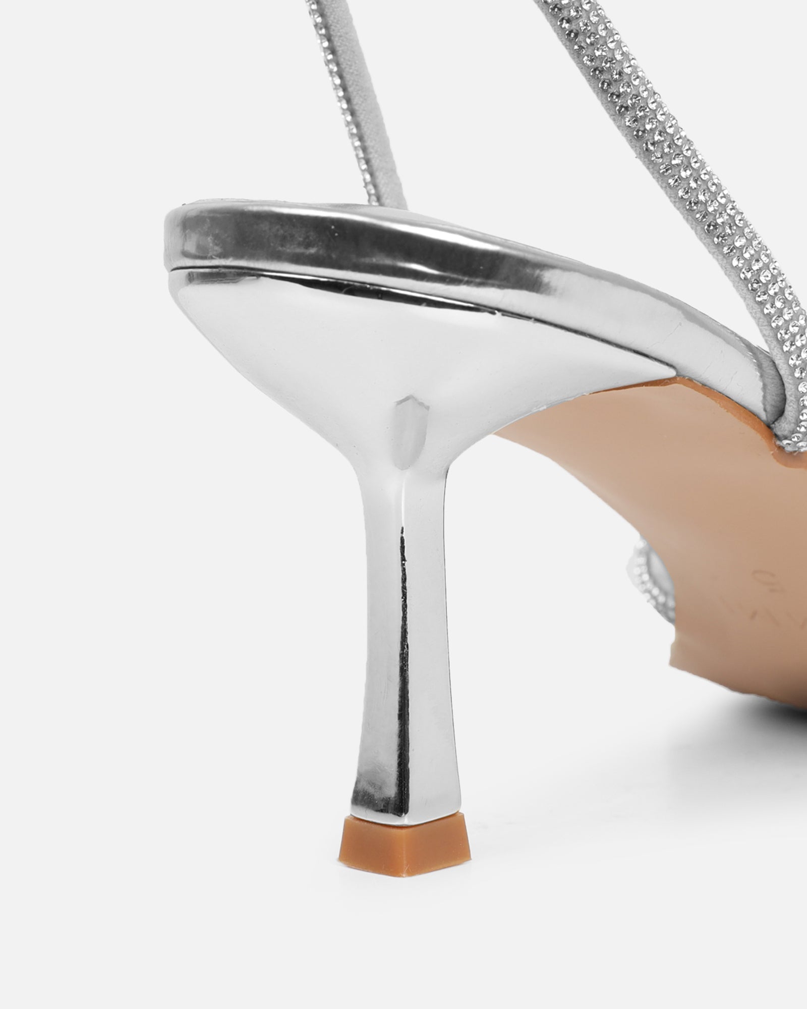 Meesha Silver Mirror Diamante Mid Heel Sandals