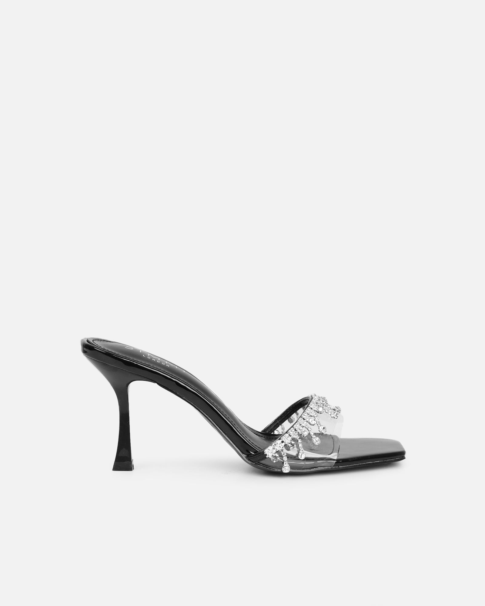 Manux Black Patent Diamante Detail Heeled Sandals