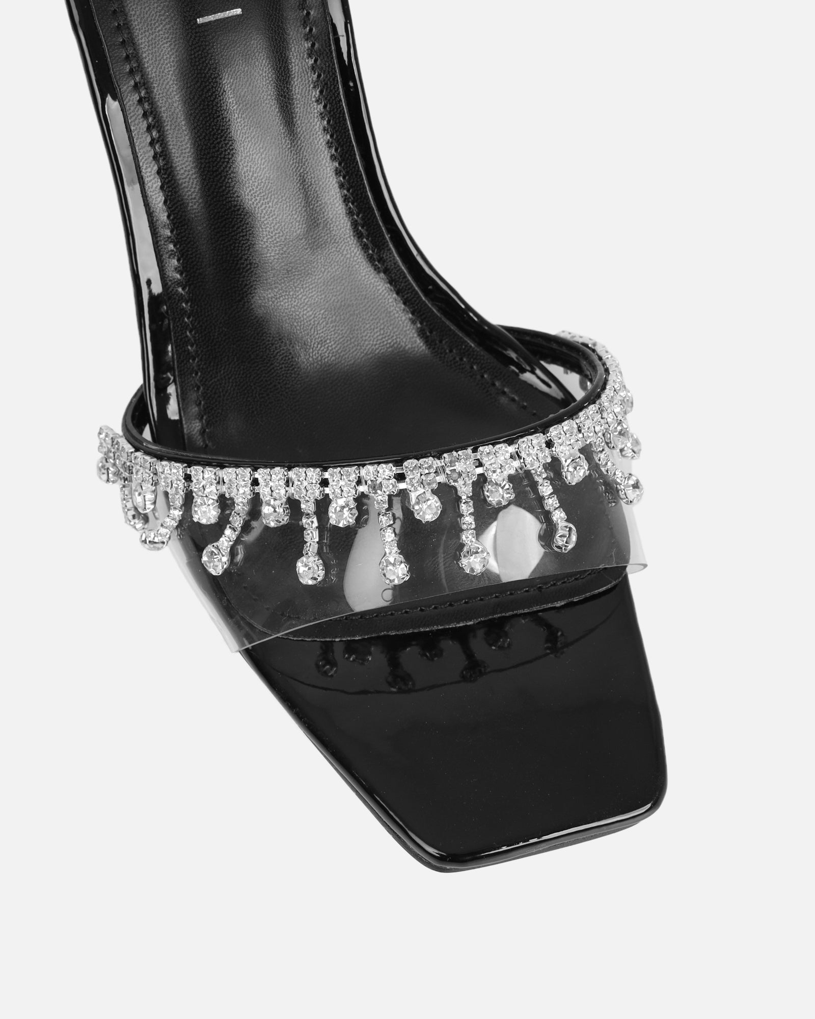 Manux Black Patent Diamante Detail Heeled Sandals