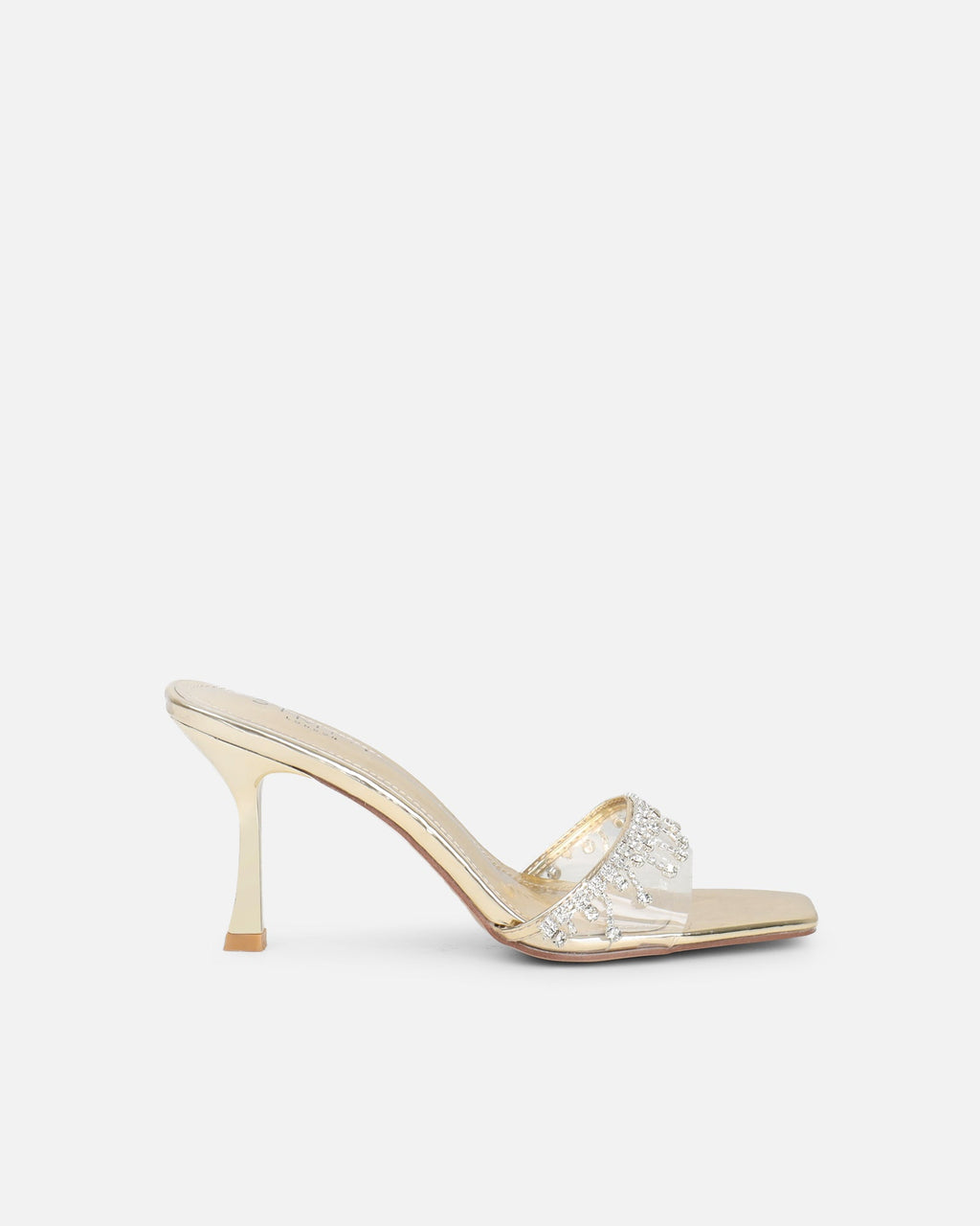 Manux Gold Mirror Diamante Detail Heeled Sandals