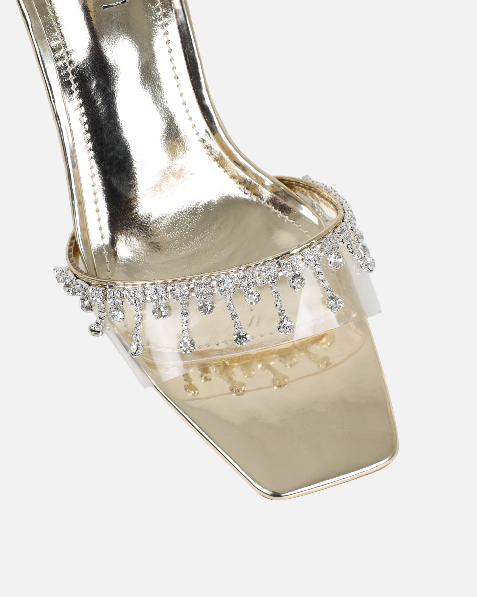 Manux Gold Mirror Diamante Detail Heeled Sandals