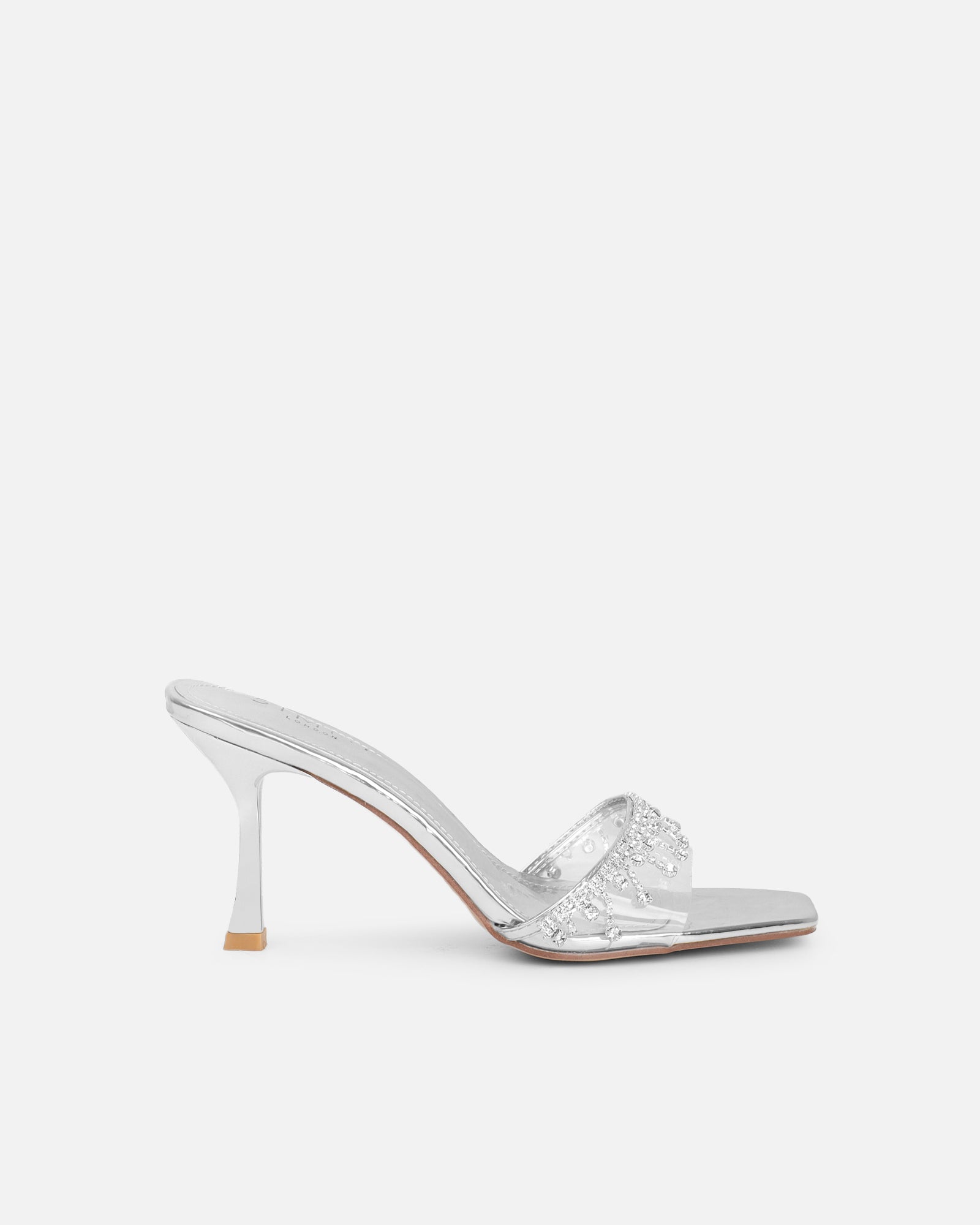 Manux Silver Mirror Diamante Detail Heeled Sandals