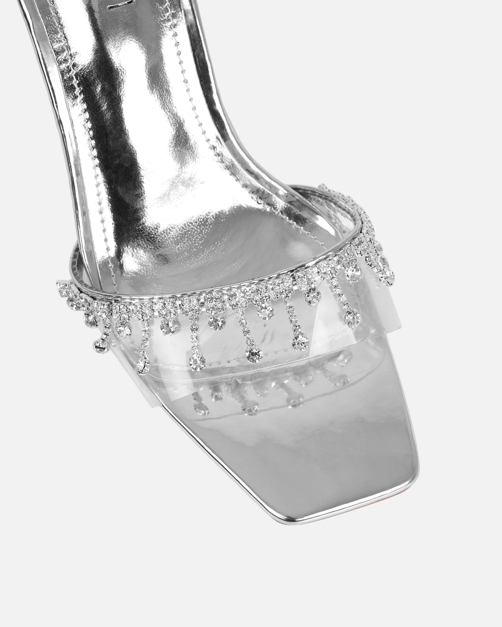 Manux Silver Mirror Diamante Detail Heeled Sandals