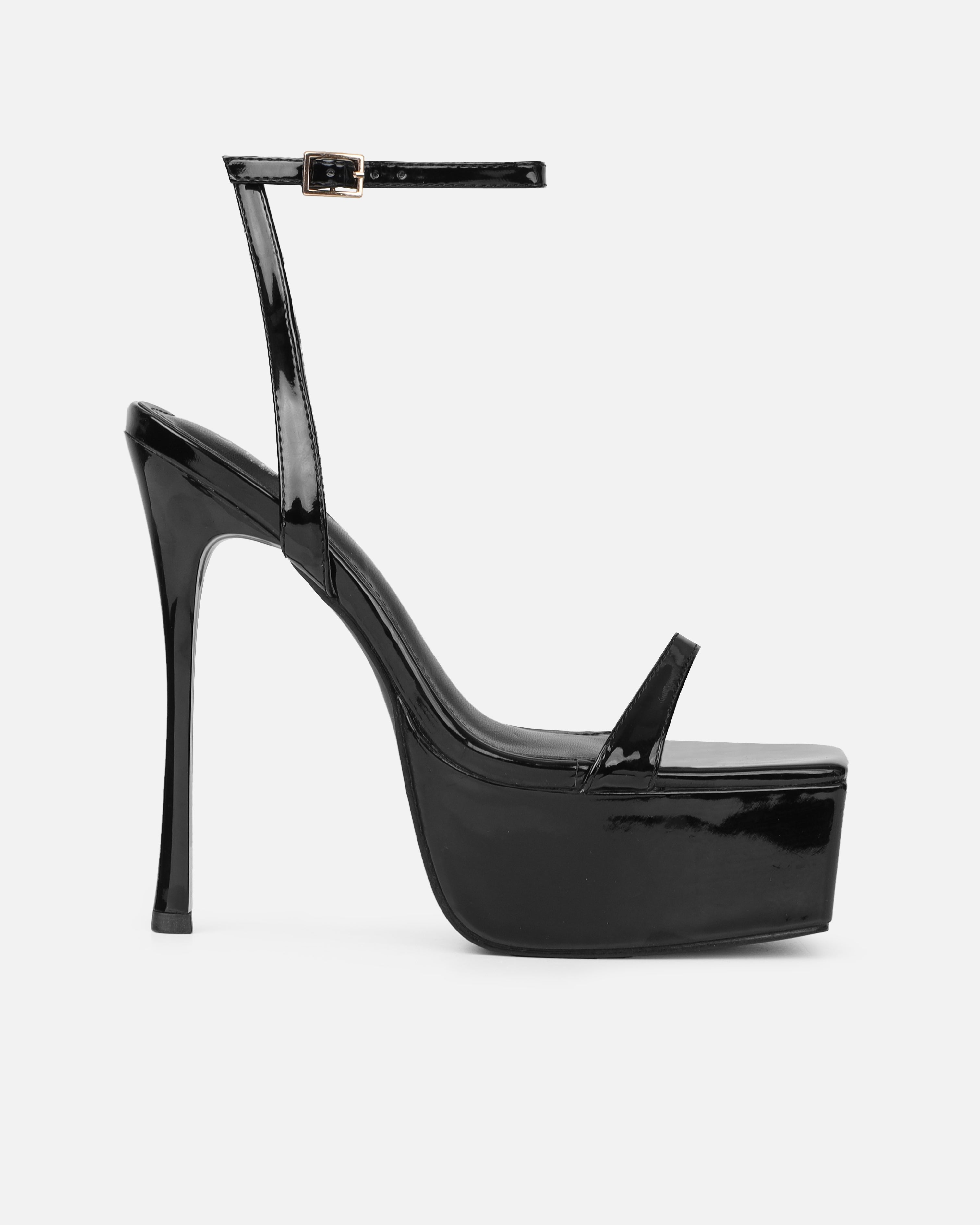 Nalai Black Patent Platform Heeled Sandals