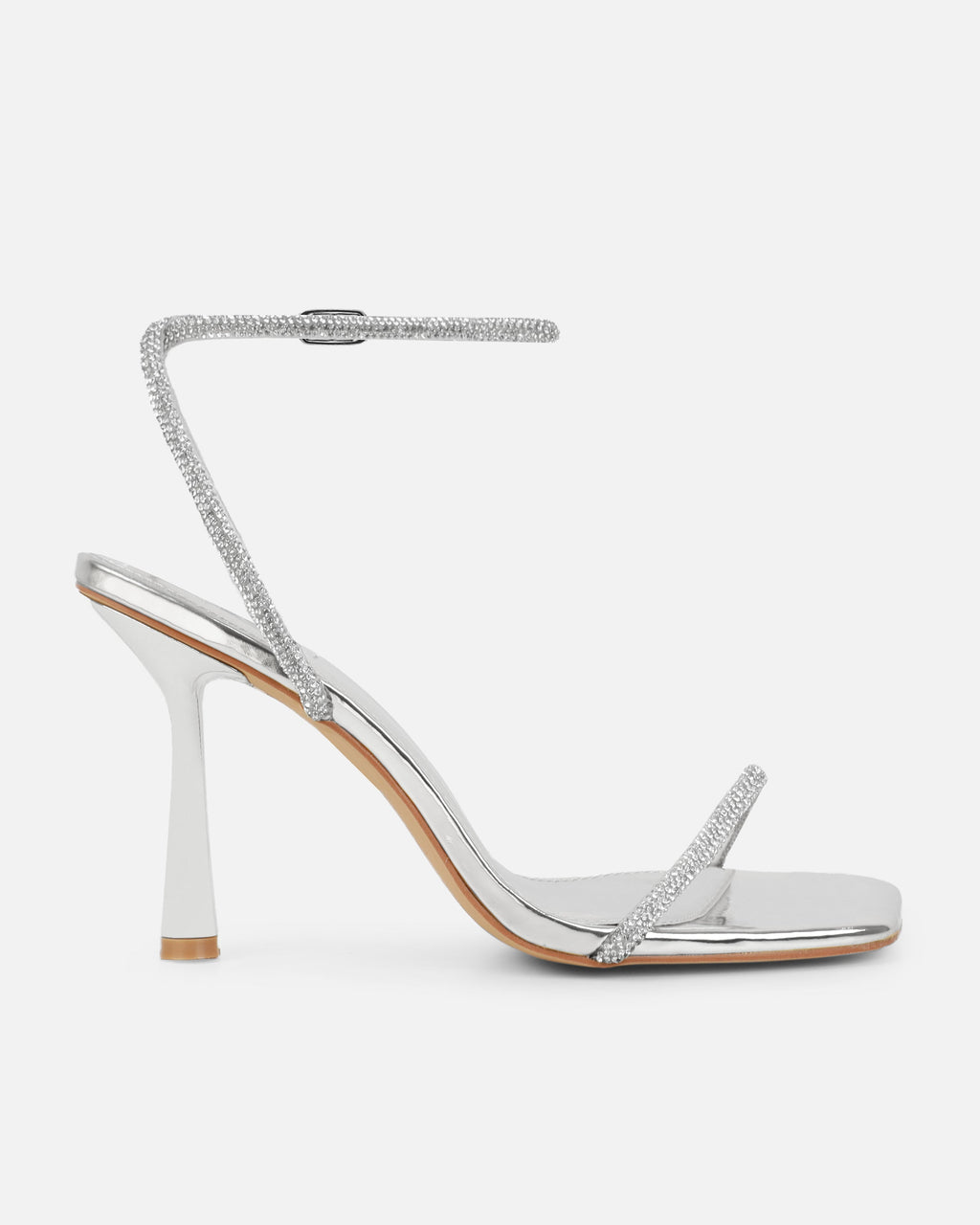 Mollie Silver Mirror Diamante Heeled Sandals