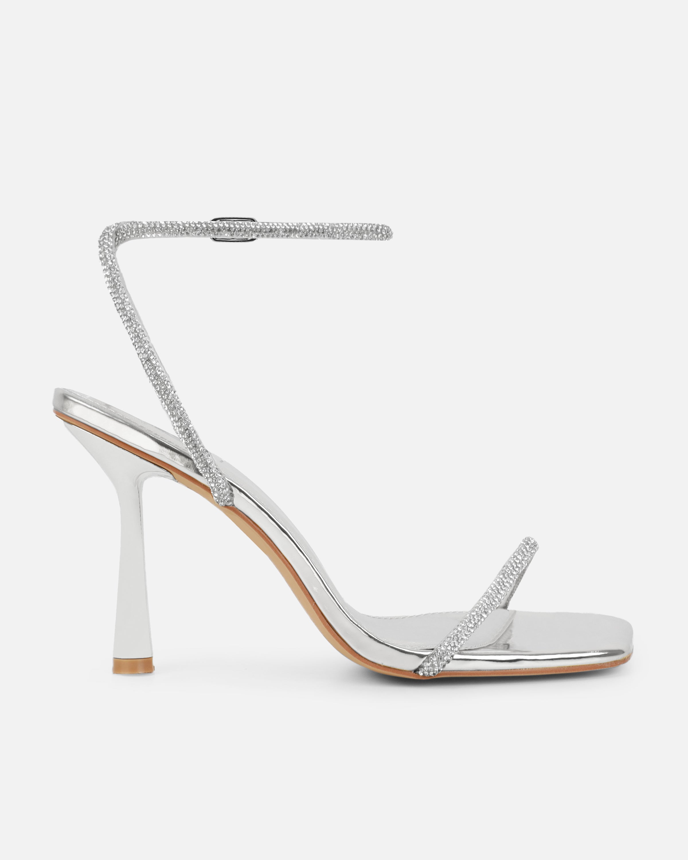 Mollie Silver Mirror Diamante Heeled Sandals