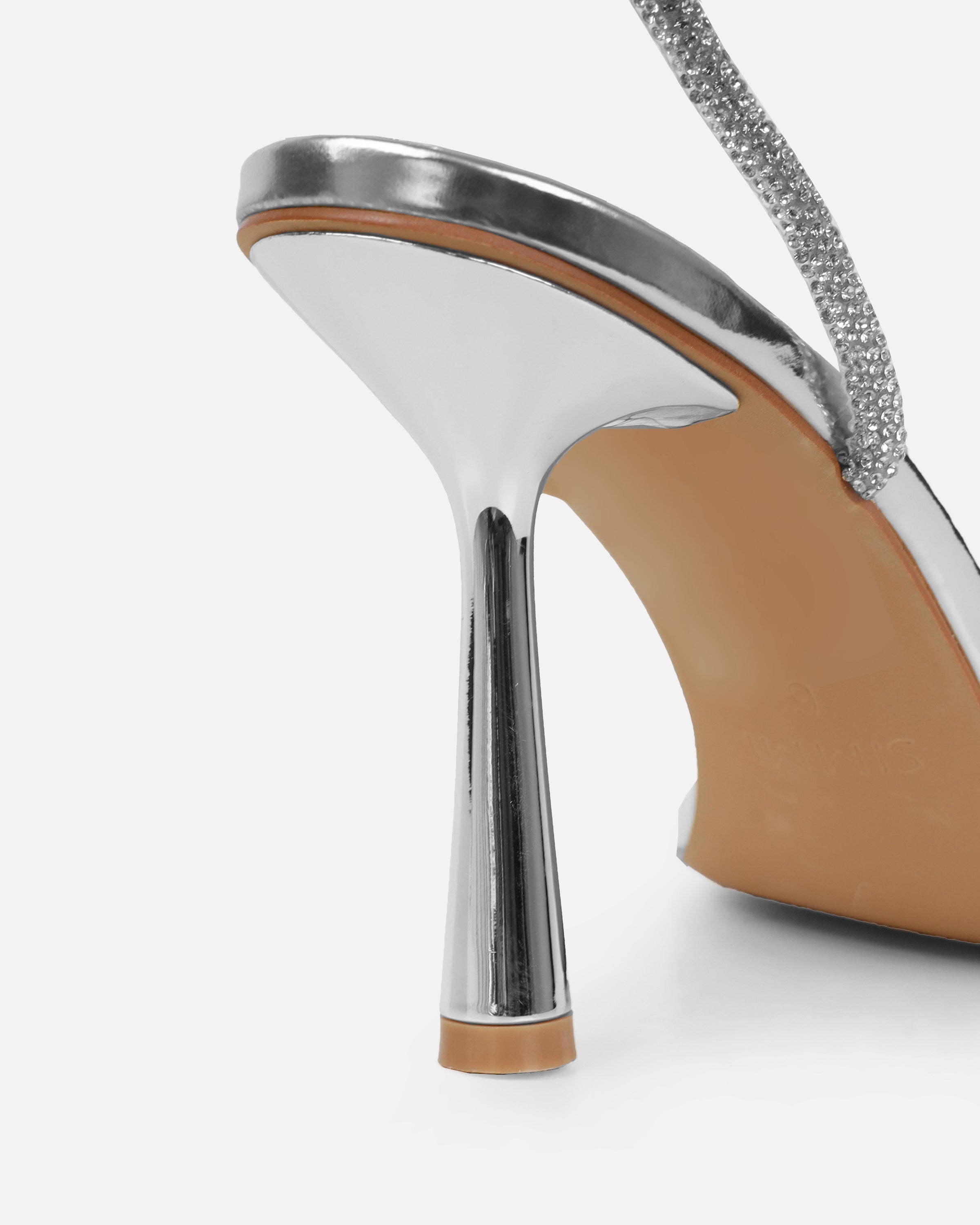 Mollie Silver Mirror Diamante Heeled Sandals