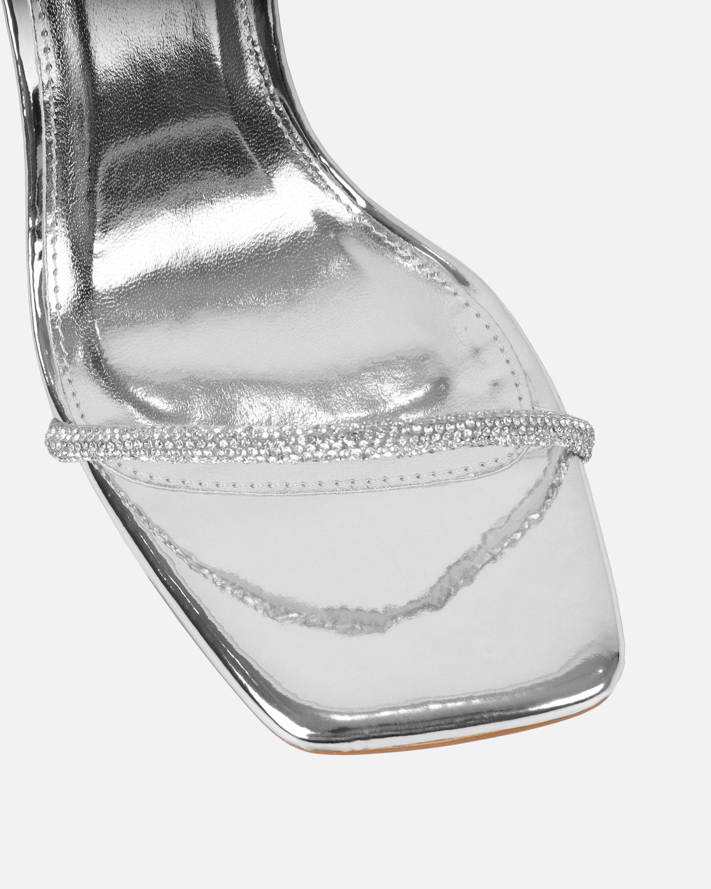 Mollie Silver Mirror Diamante Heeled Sandals